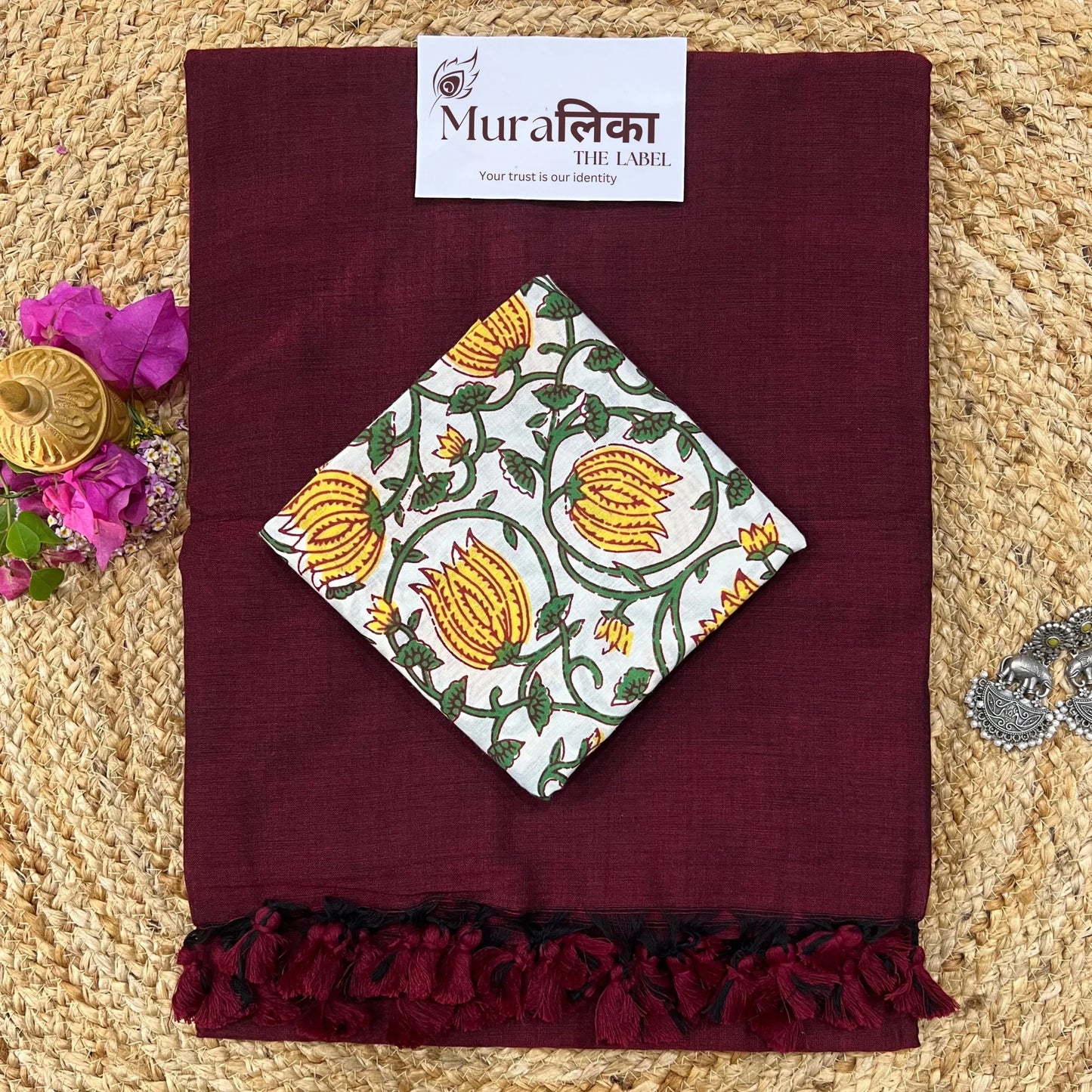 Muralika Dark Maroon Handloom Saree - Muralika the label
