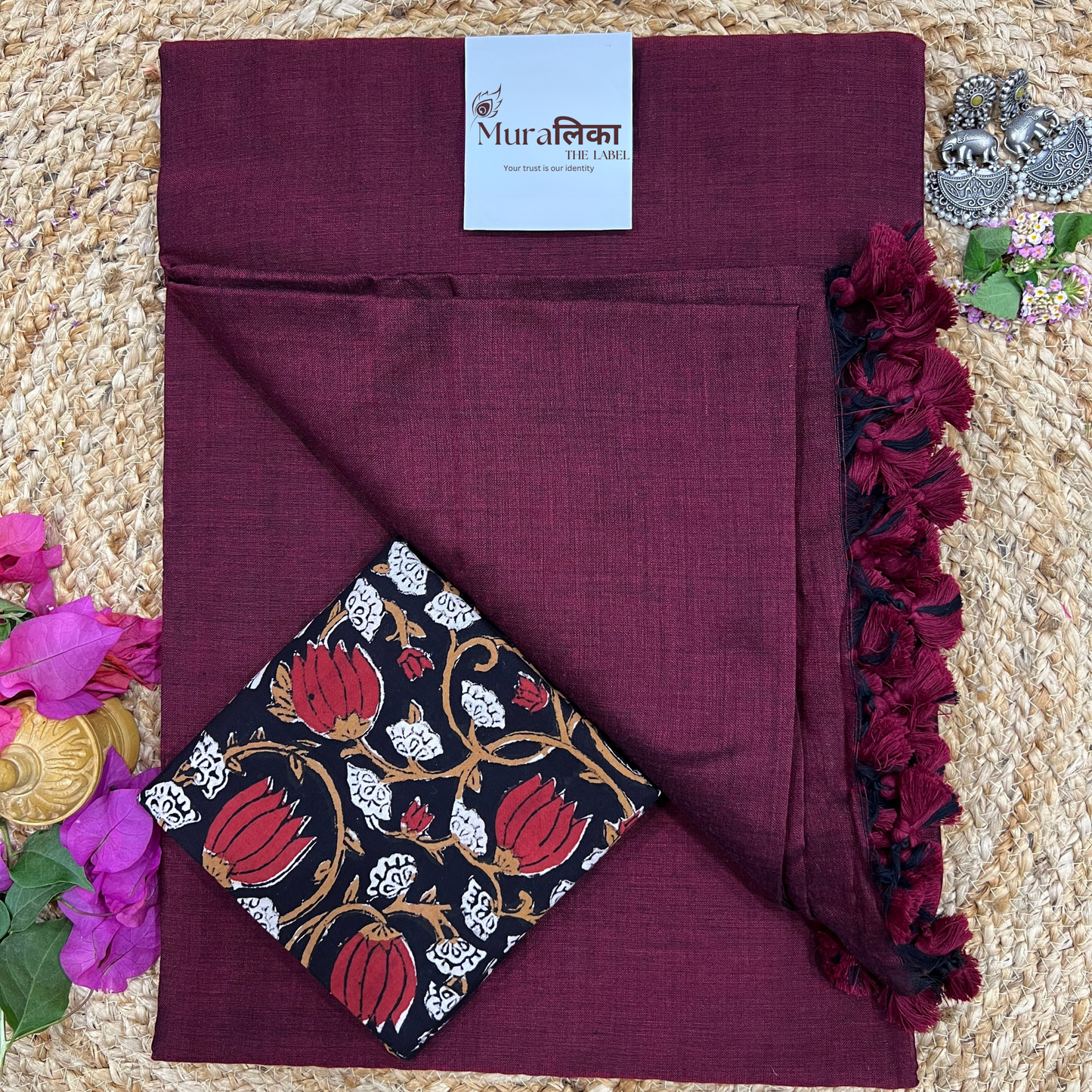 Muralika Dark Maroon Handloom Saree