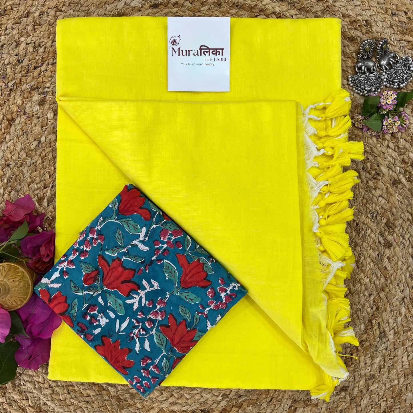 Muralika Lime Yellow Handloom Saree
