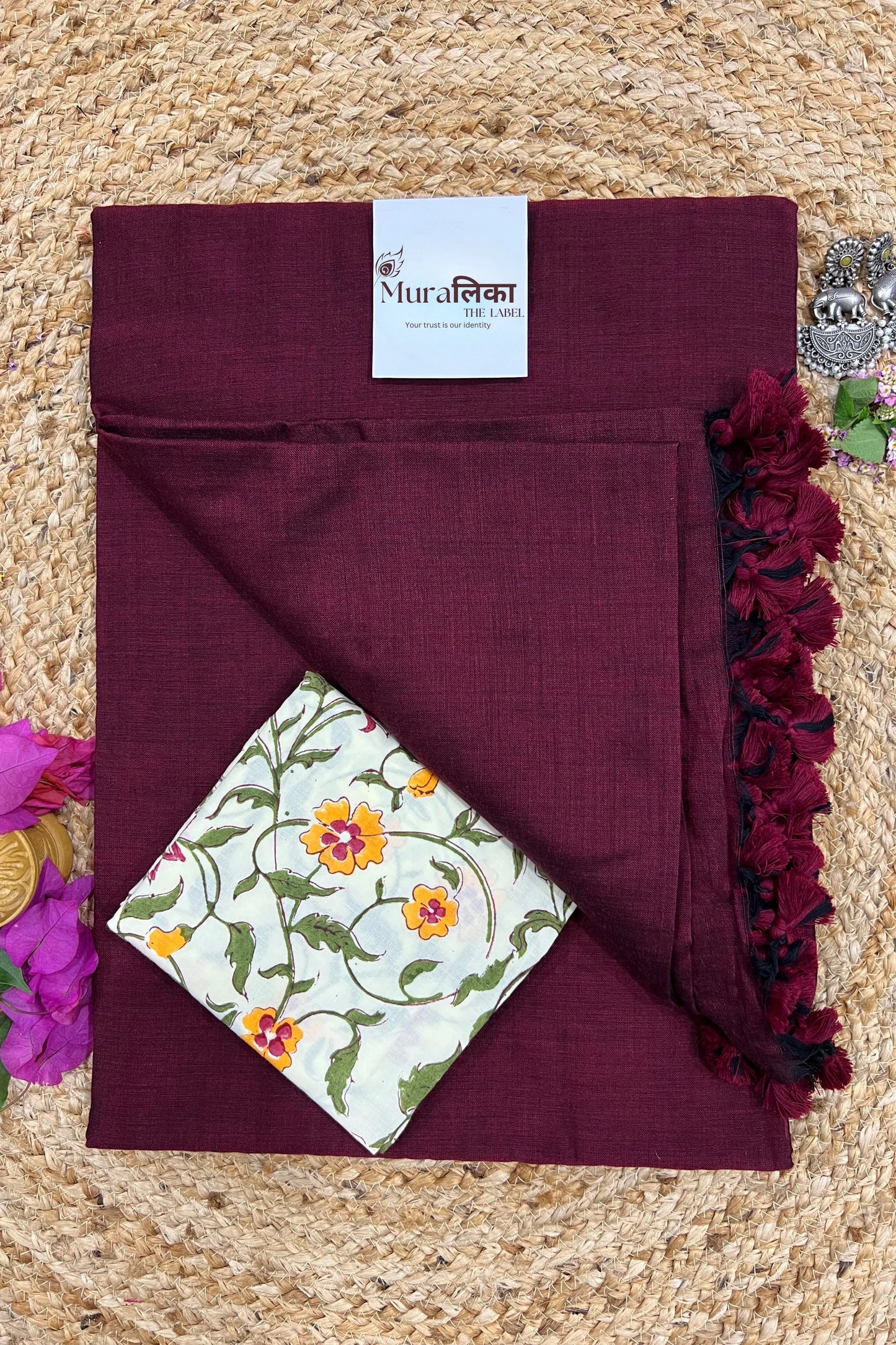 Muralika Dark Maroon Handloom Saree - Muralika the label