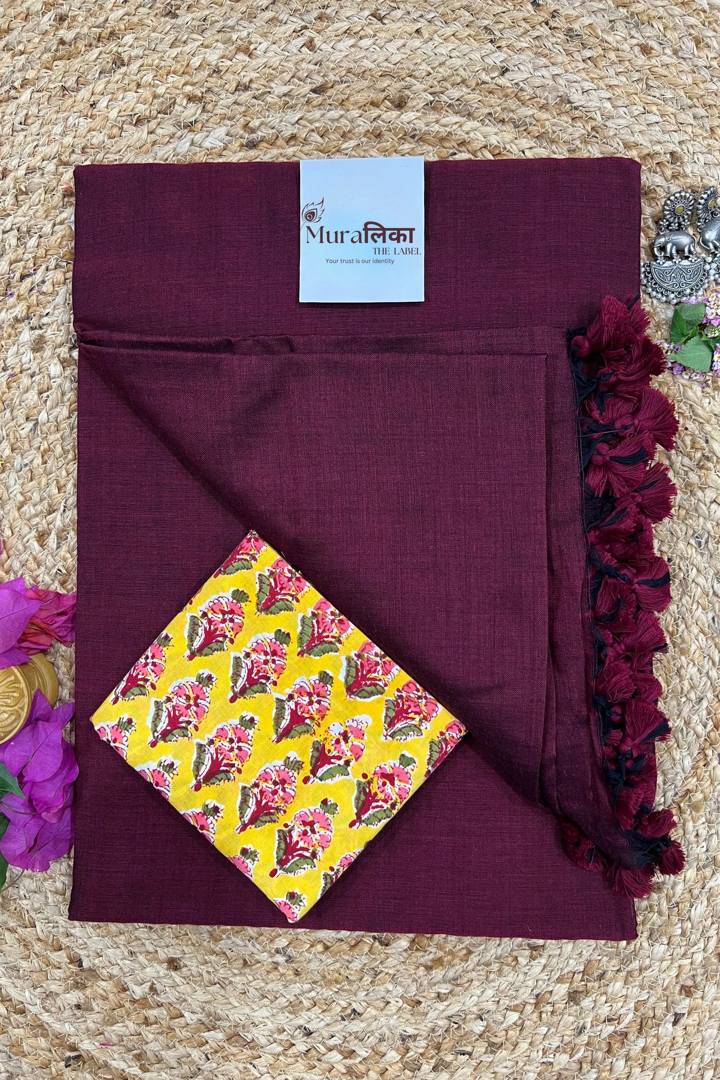 Muralika Dark Maroon Handloom Saree - Muralika the label