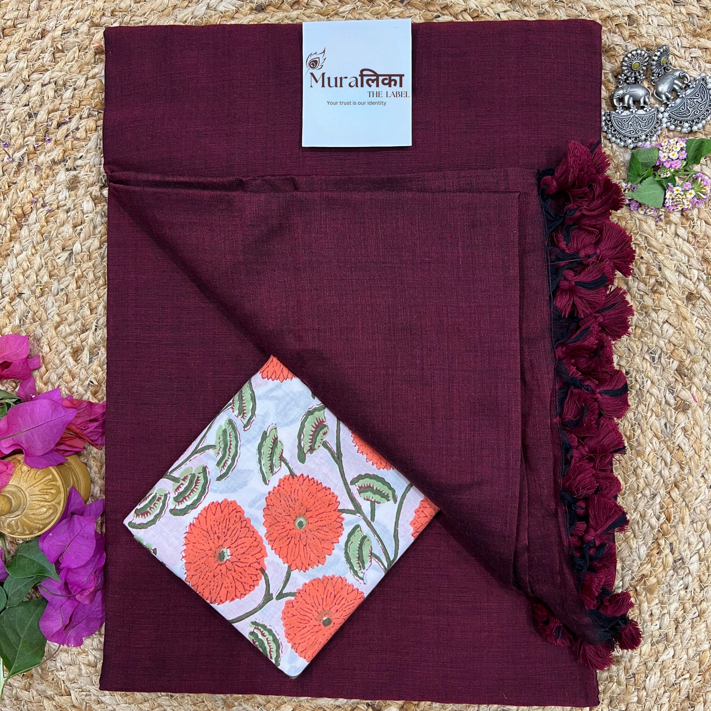 Muralika Dark Maroon Handloom Saree