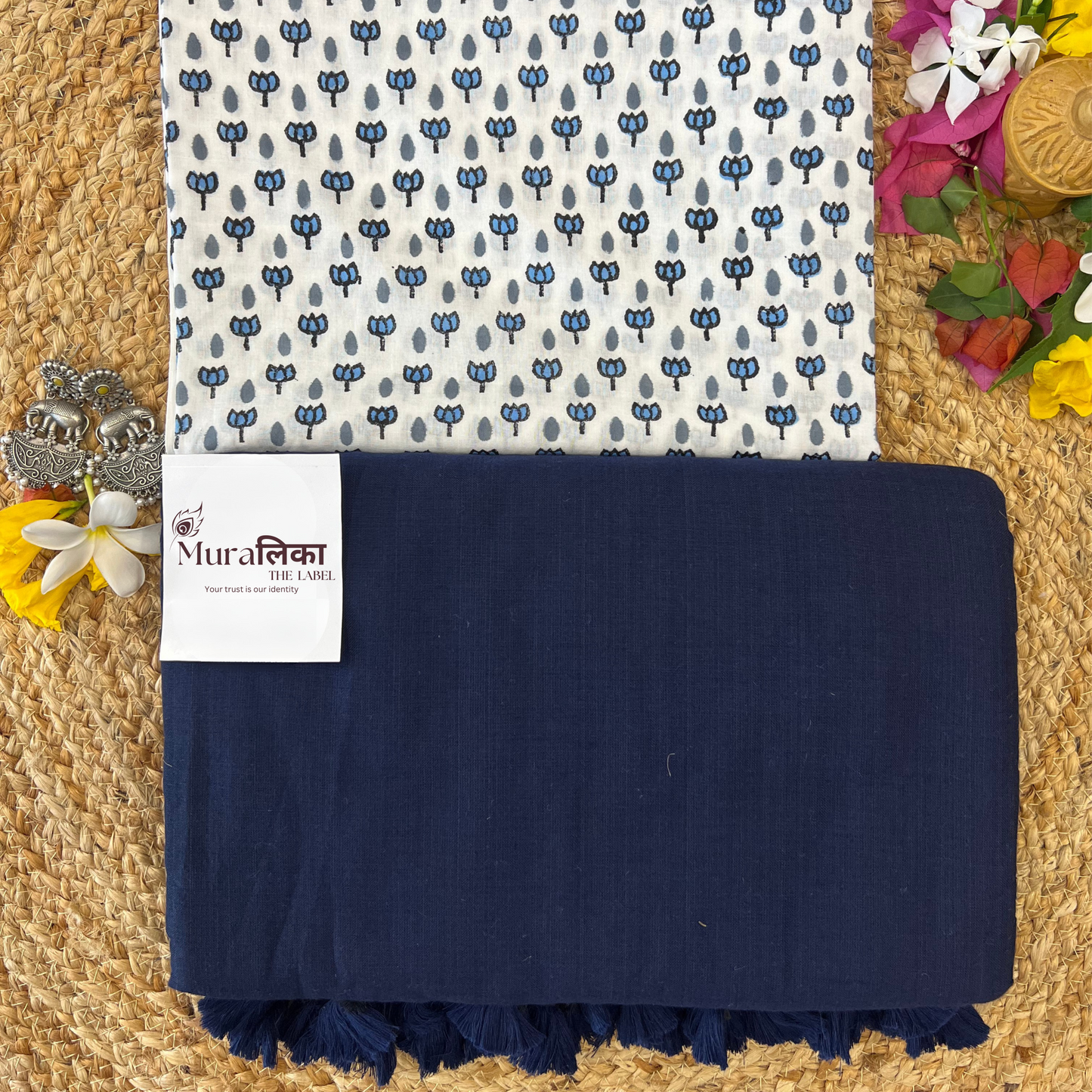 Muralika Navy Blue Handloom cotton Saree