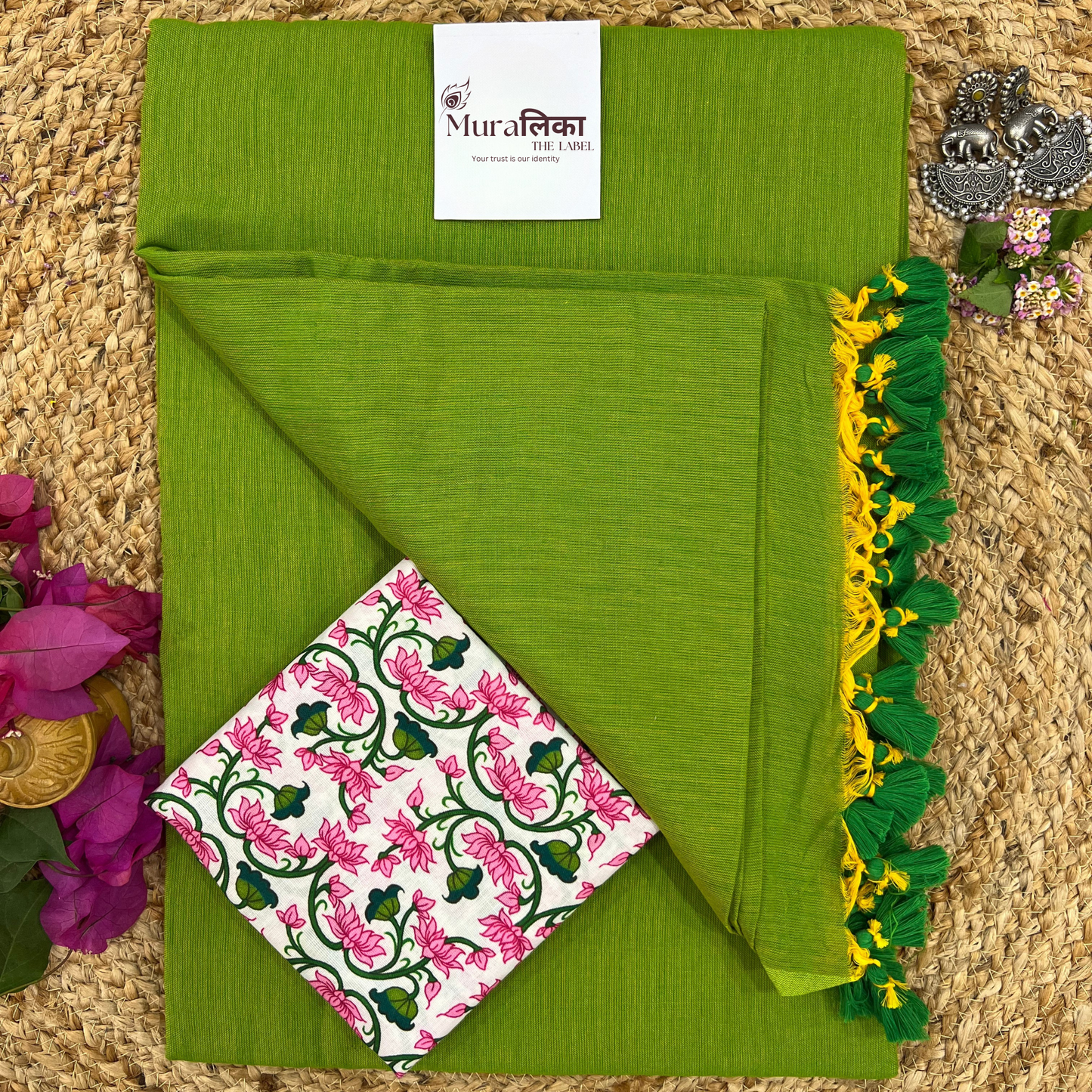 Muralika Parrot Green Handloom Saree