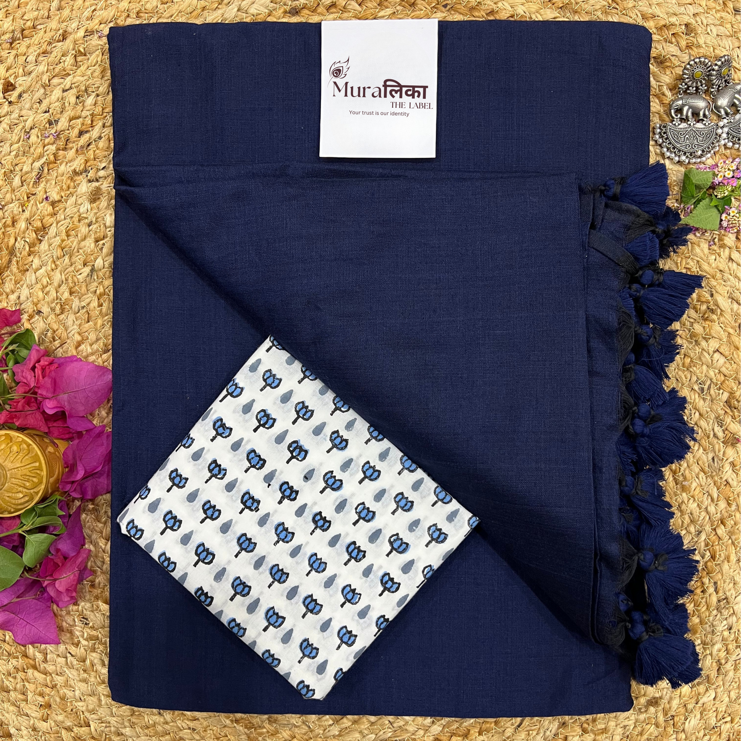Muralika Navy Blue Handloom cotton Saree