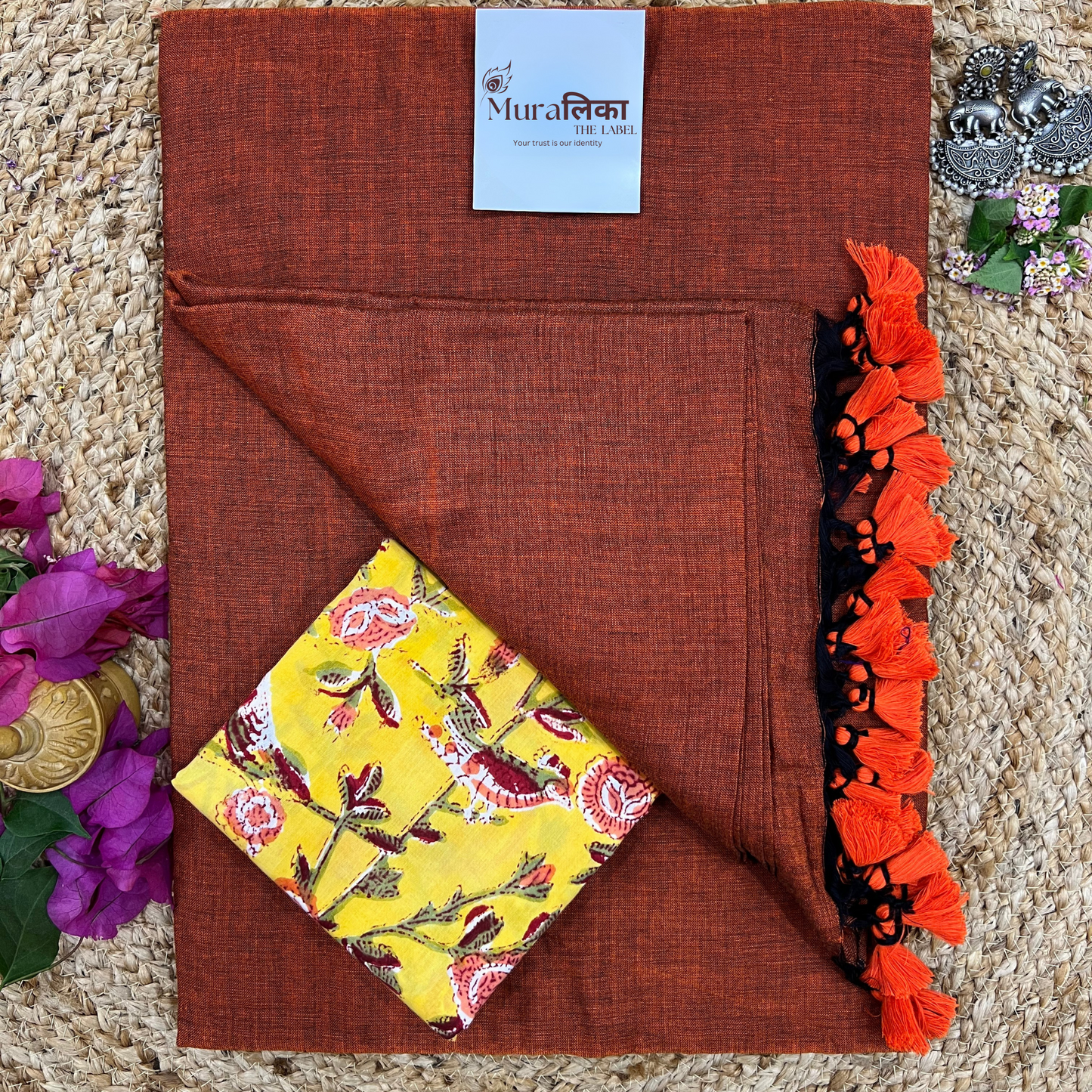 Muralika Rust Orange Handloom Saree