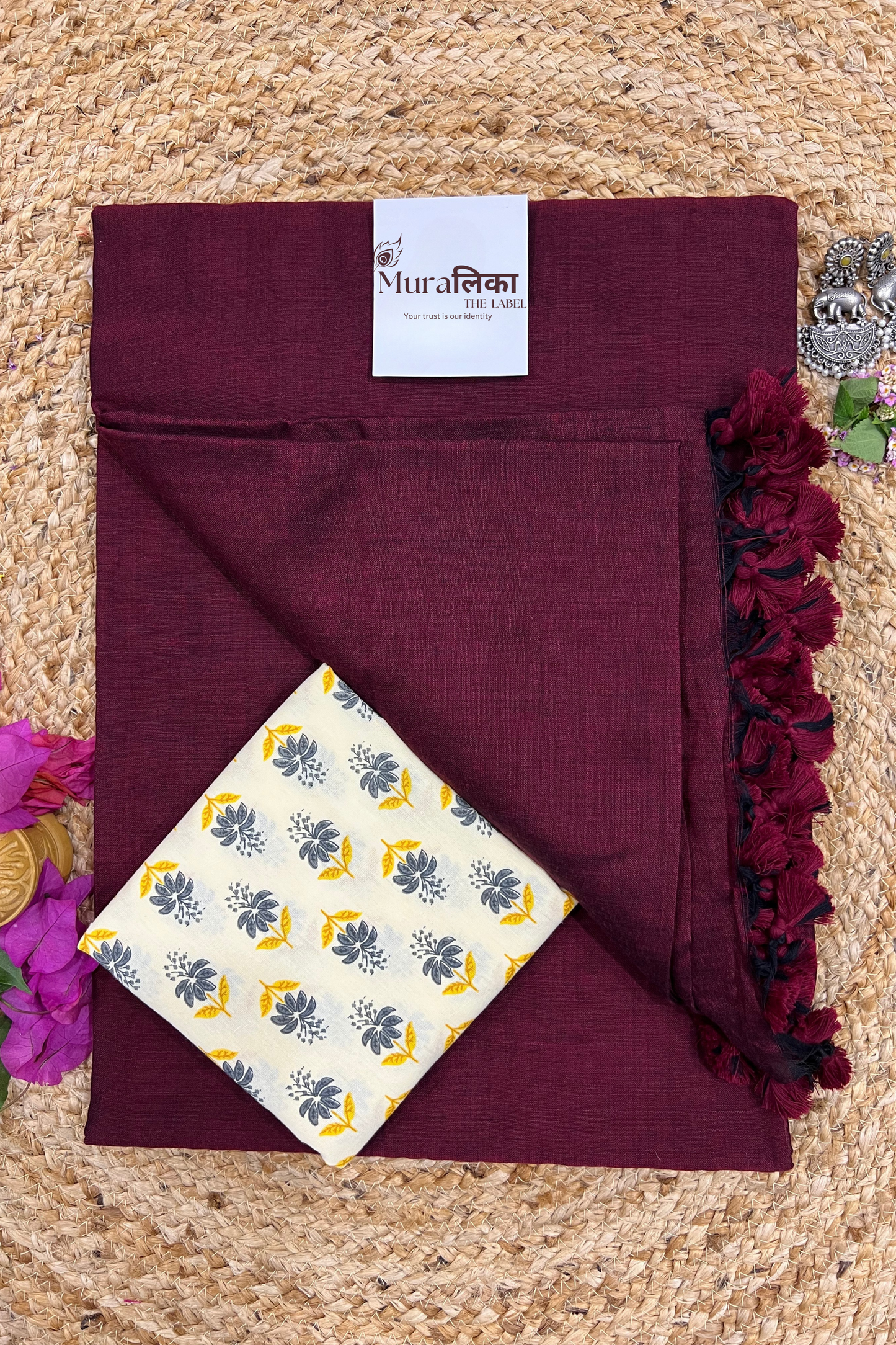 Muralika Dark Maroon Handloom Saree