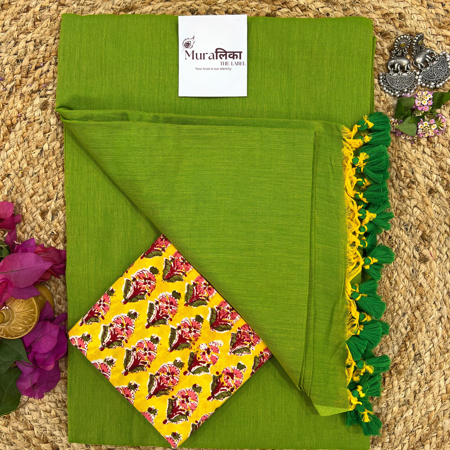 Muralika Parrot Green Handloom Saree