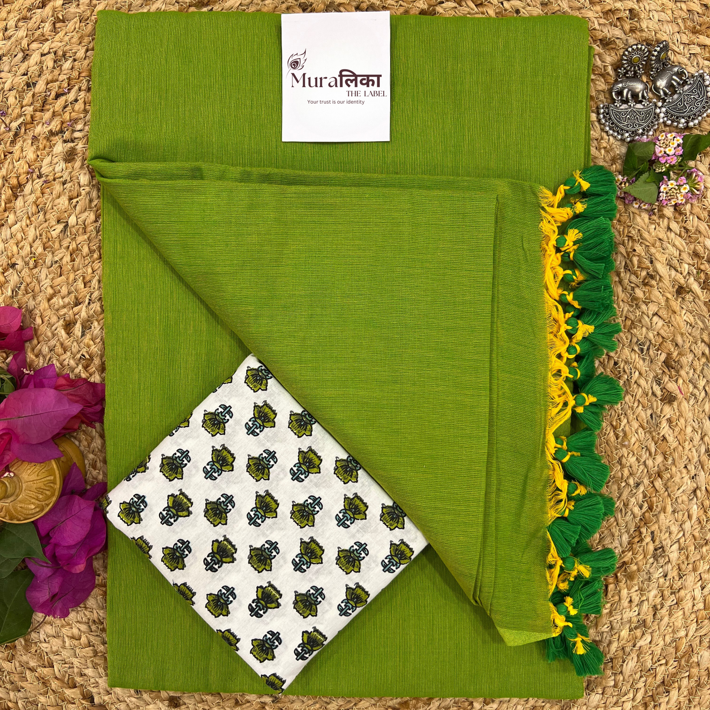 Muralika Parrot Green Handloom Saree