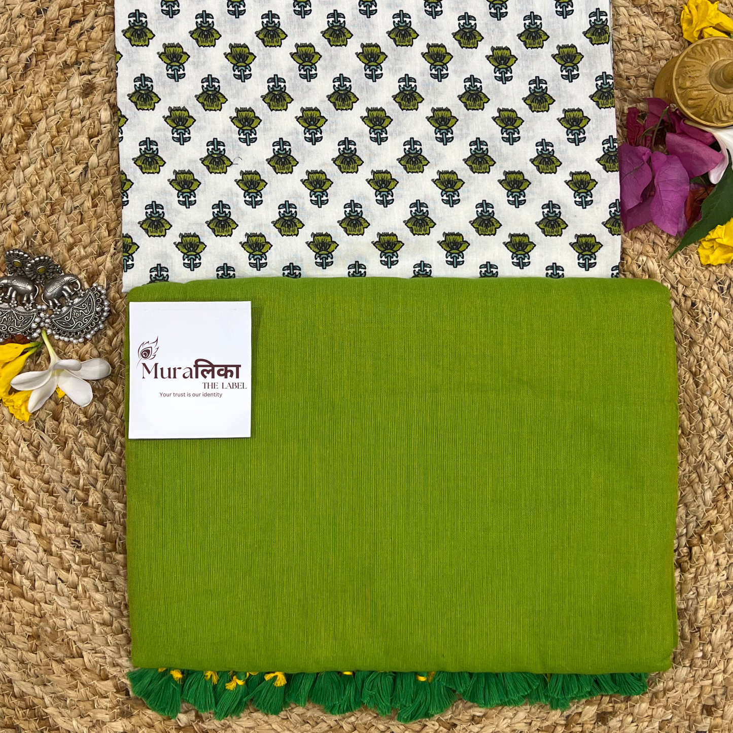 Muralika Parrot Green Handloom Saree