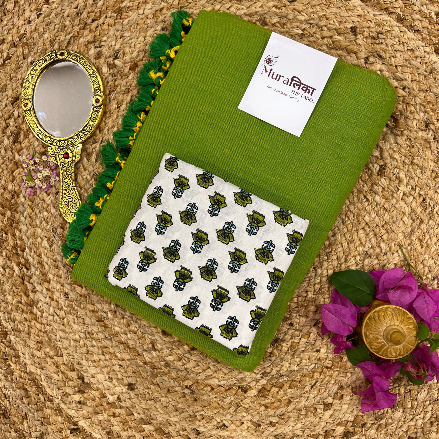 Muralika Parrot Green Handloom Saree