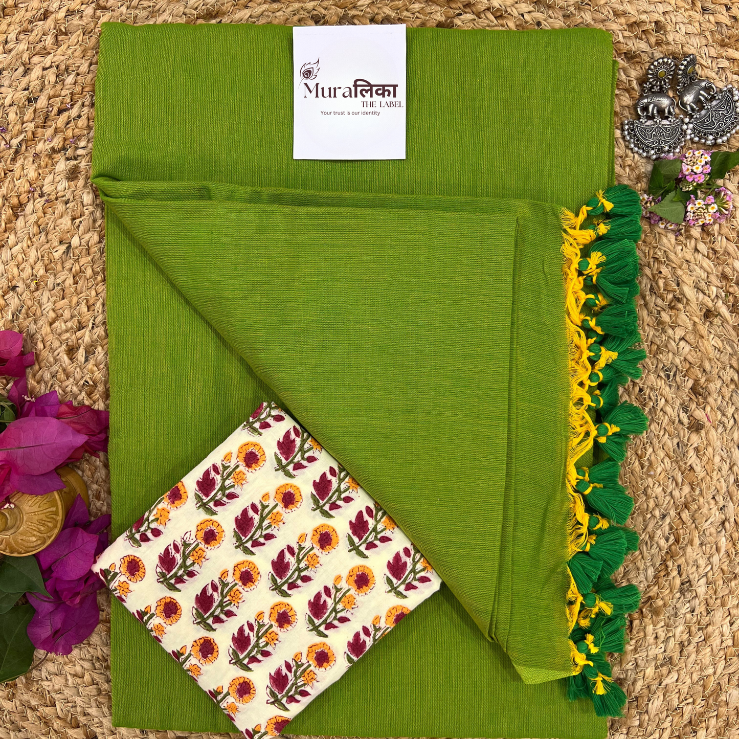Muralika Parrot Green Handloom Saree
