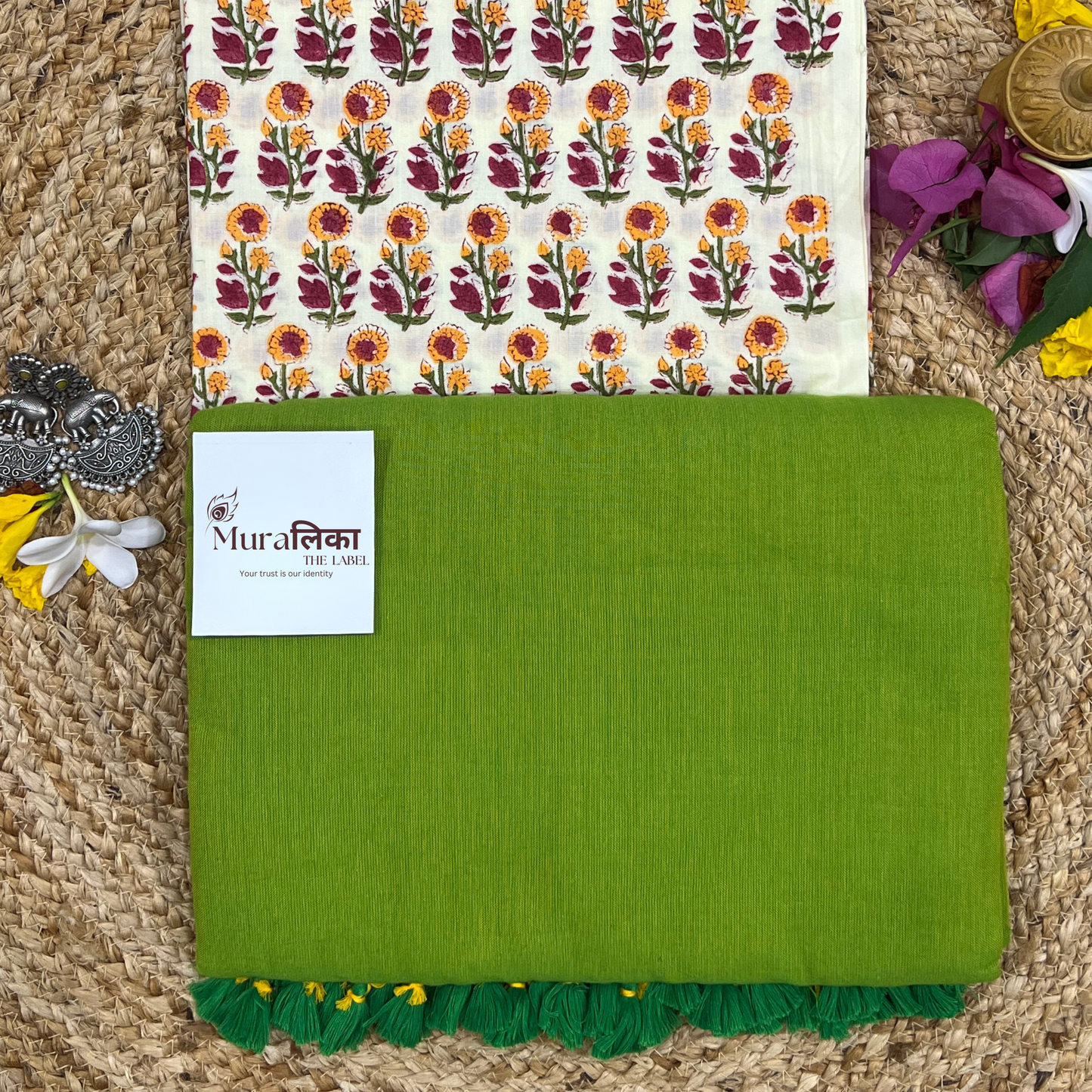 Muralika Parrot Green Handloom Saree
