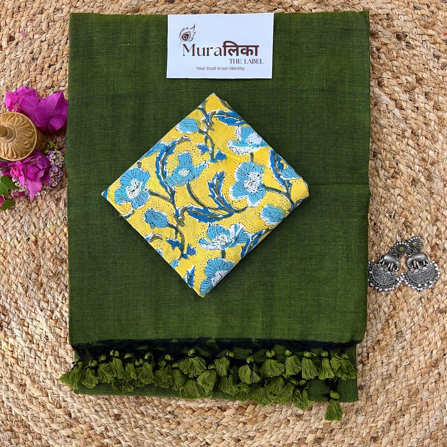 Muralika Mehendi Green Handloom Saree - Muralika the label