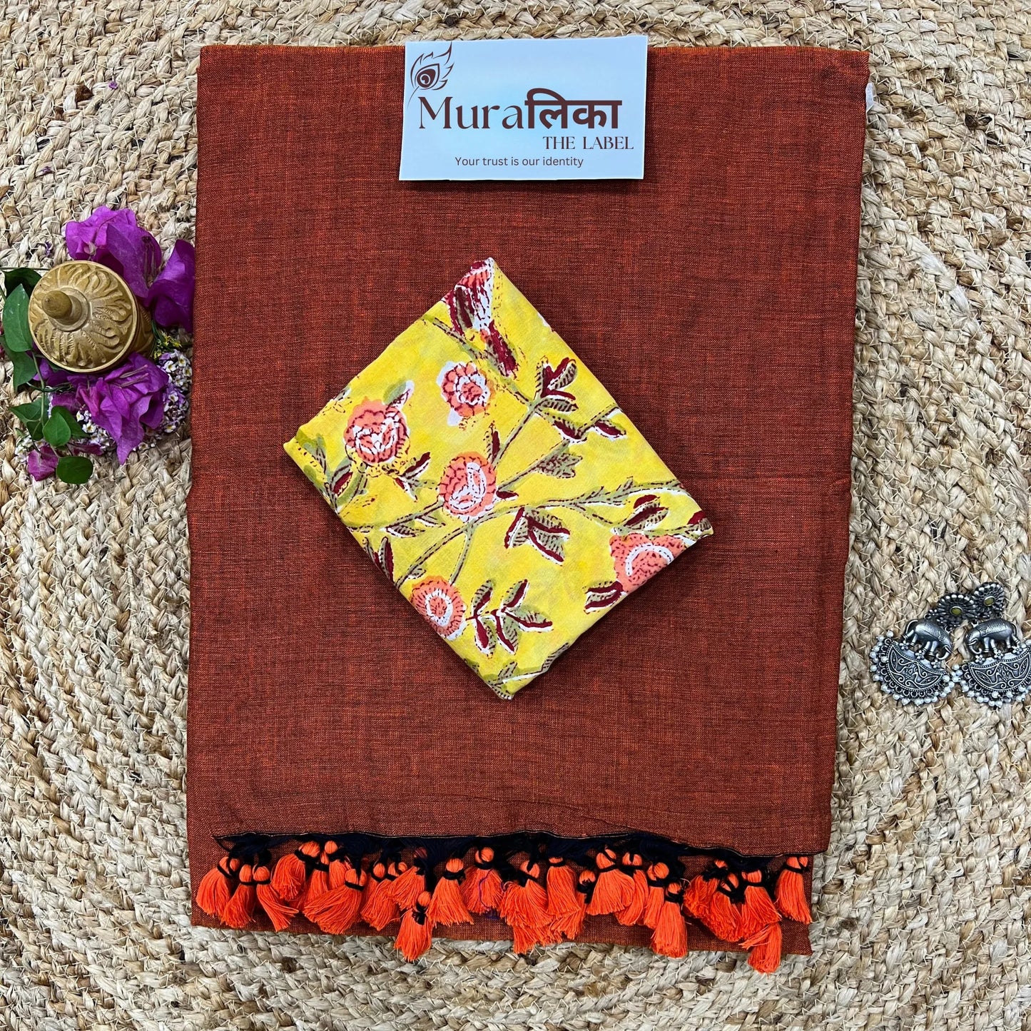 Muralika Rust Orange Handloom Saree - Muralika the label
