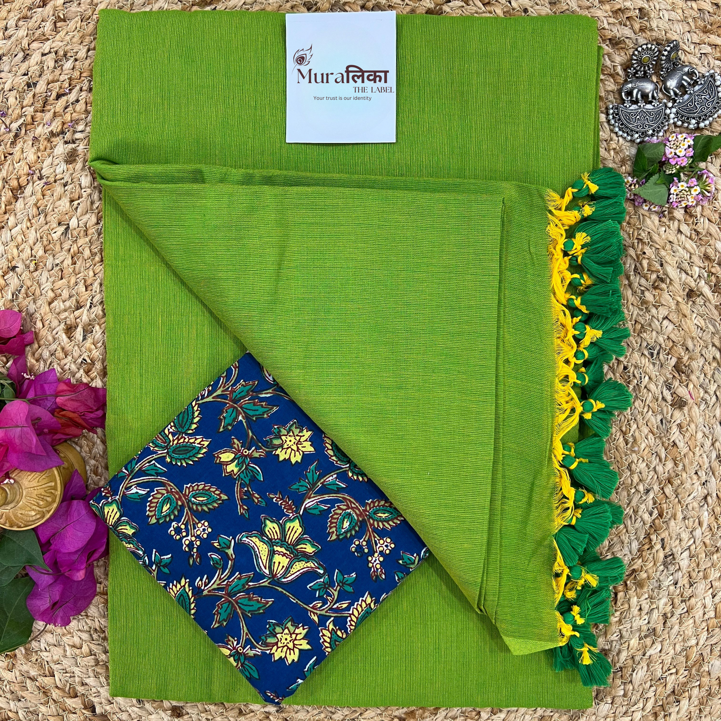 Muralika Parrot Green Handloom Saree