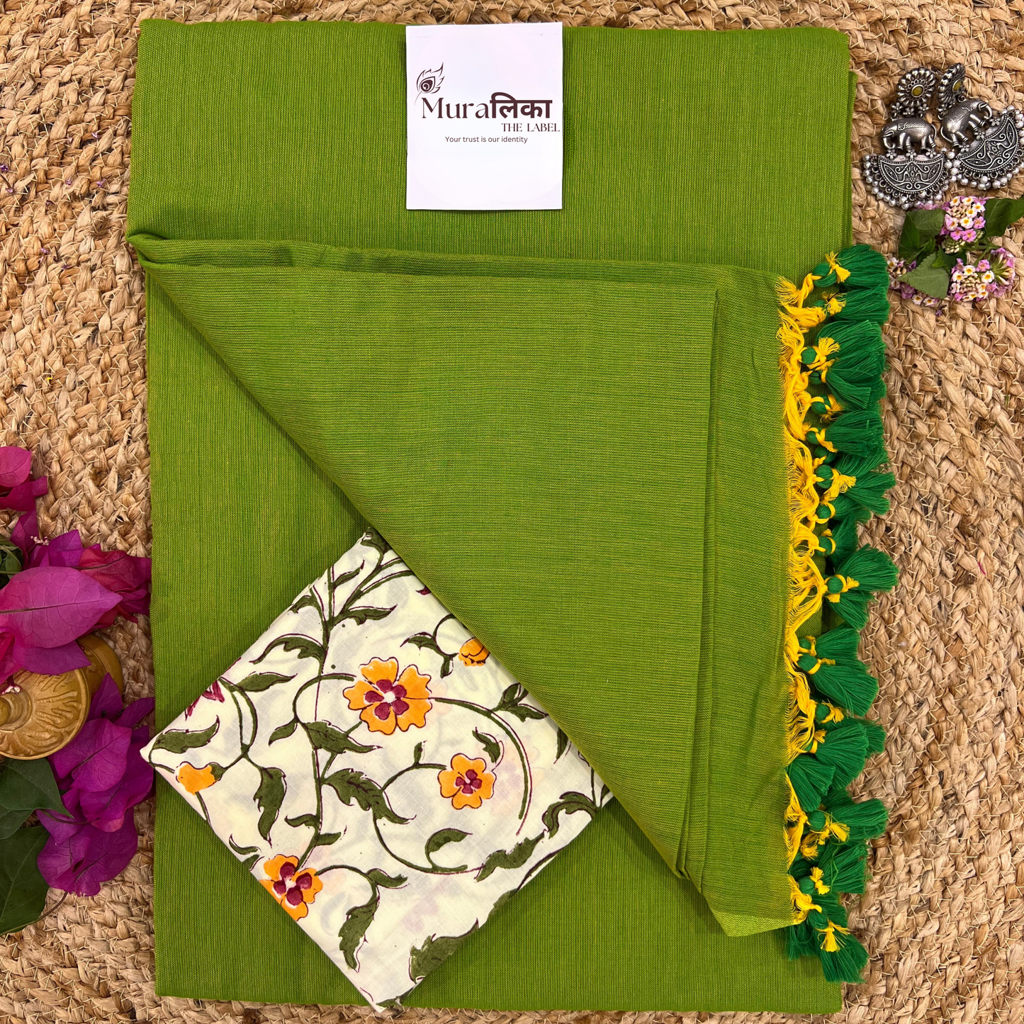 Muralika Parrot Green Handloom Saree