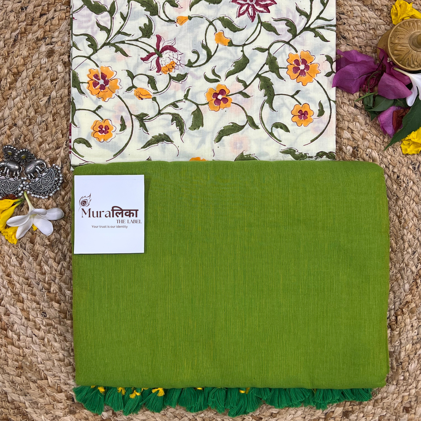 Muralika Parrot Green Handloom Saree