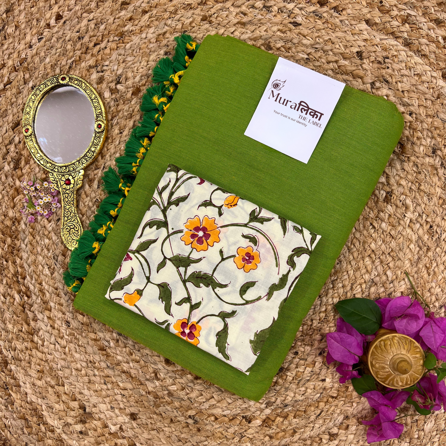 Muralika Parrot Green Handloom Saree