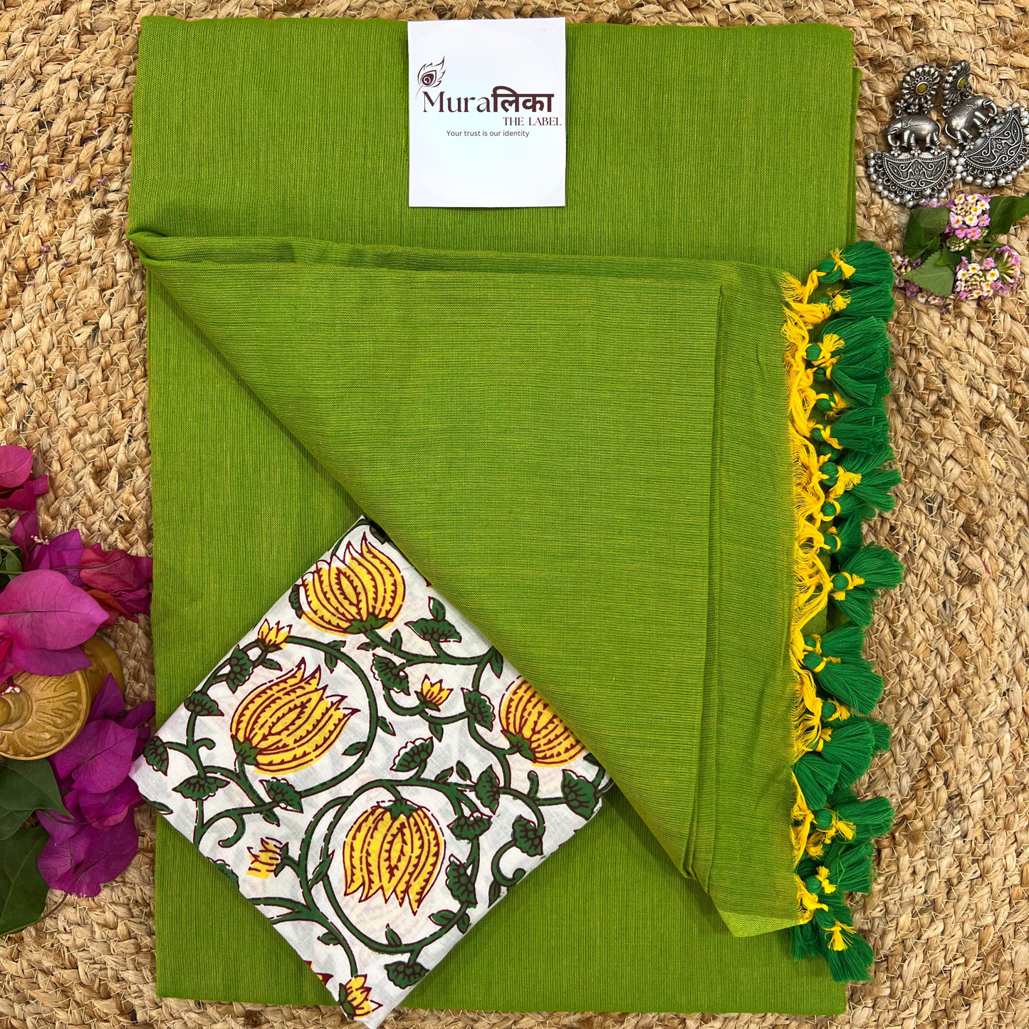 Muralika Parrot Green Handloom Saree