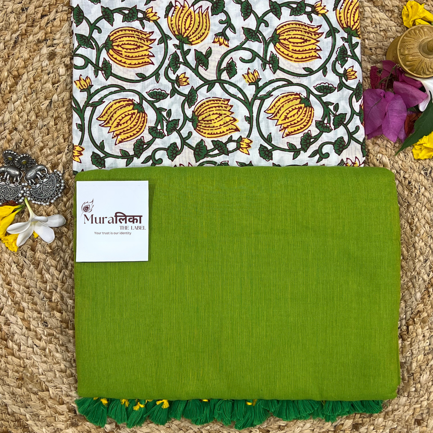 Muralika Parrot Green Handloom Saree