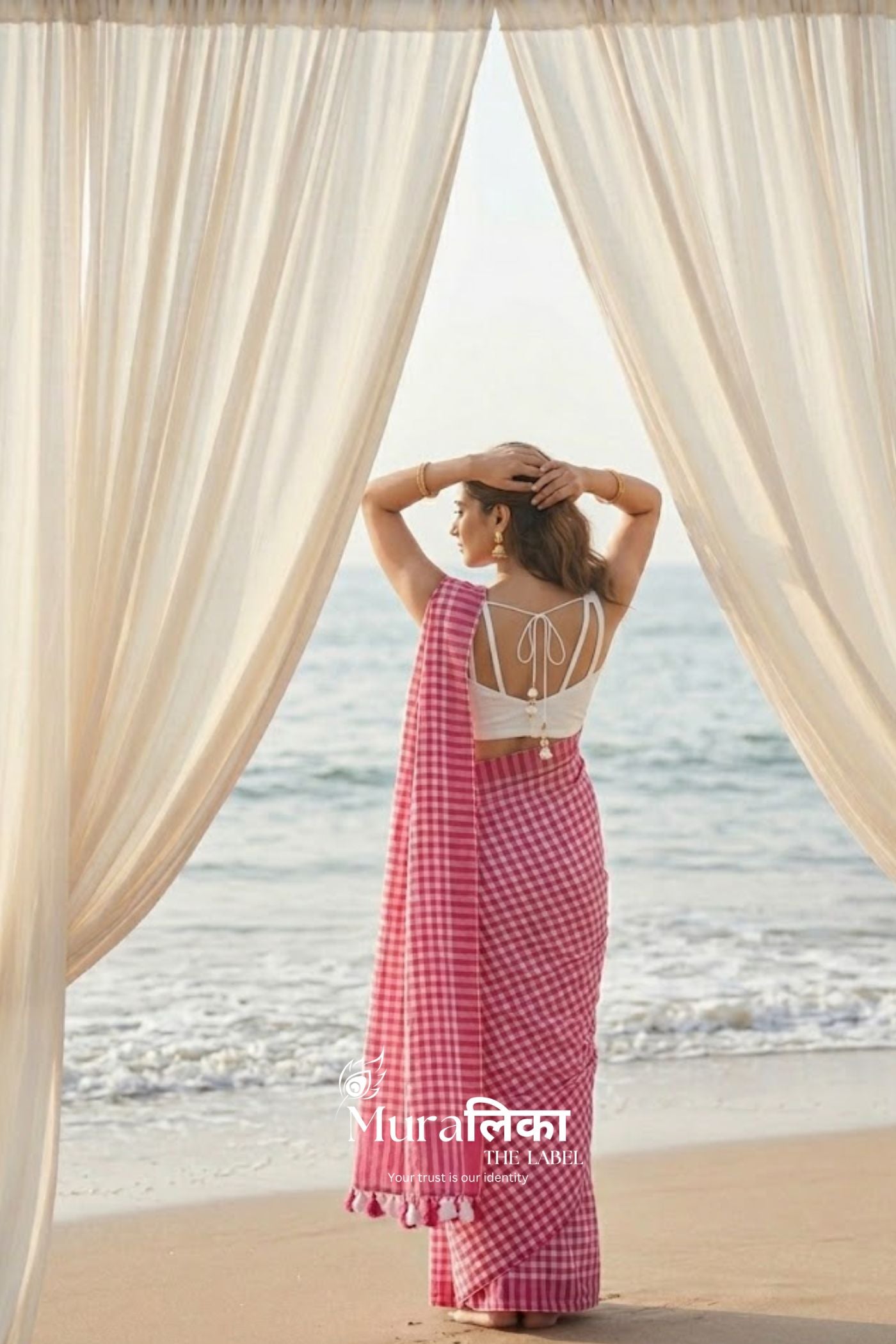 Gulabo Gingham chex Mulmul Cotton Saree