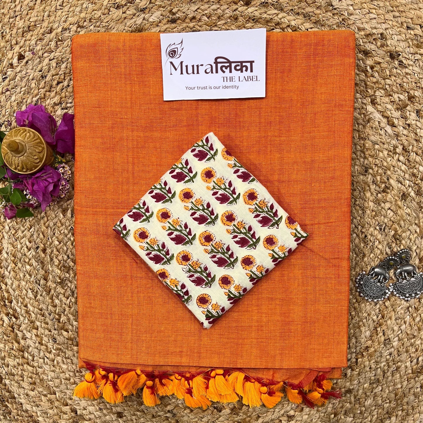 Muralika Orange Handloom Saree - Muralika the label
