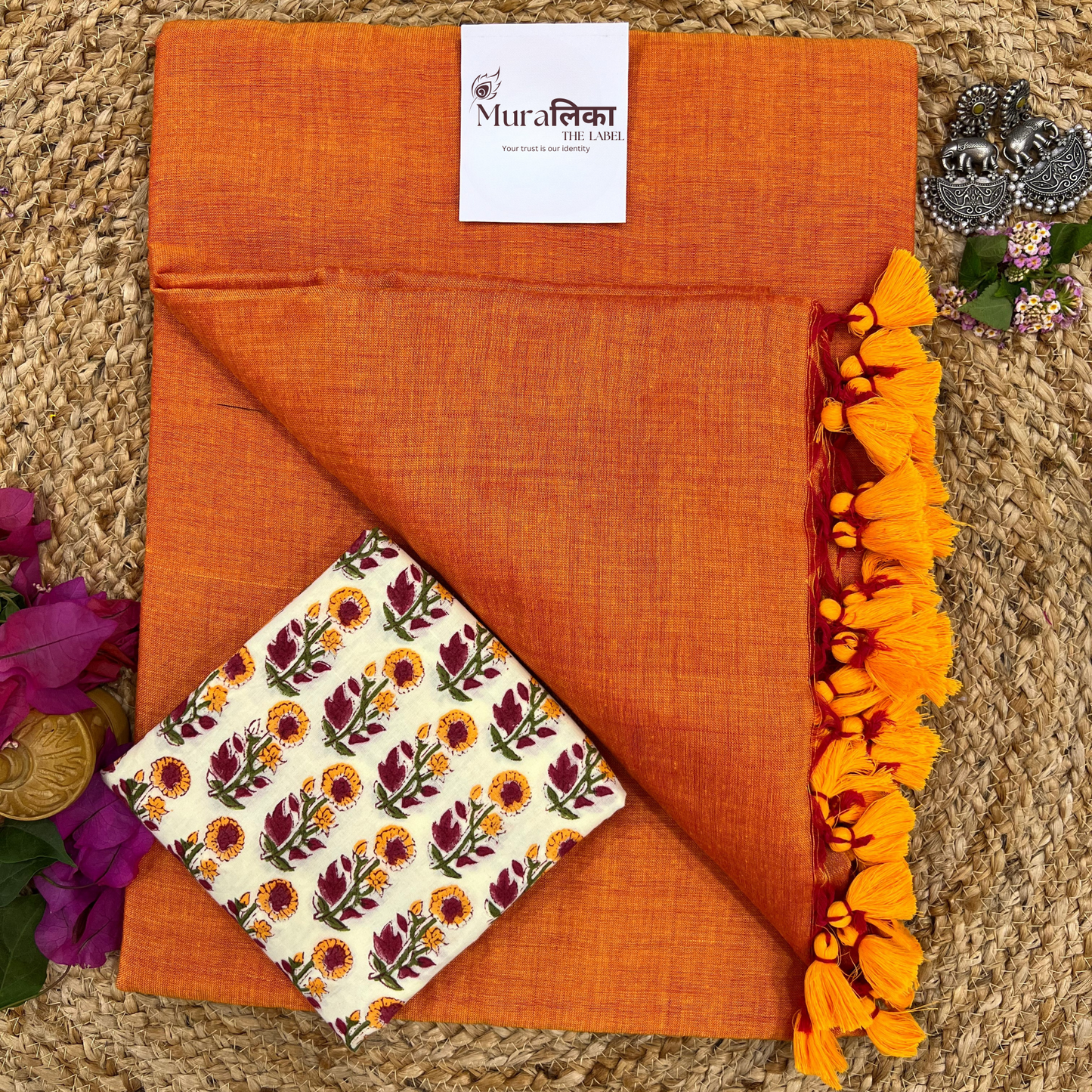 Muralika Orange Handloom Saree