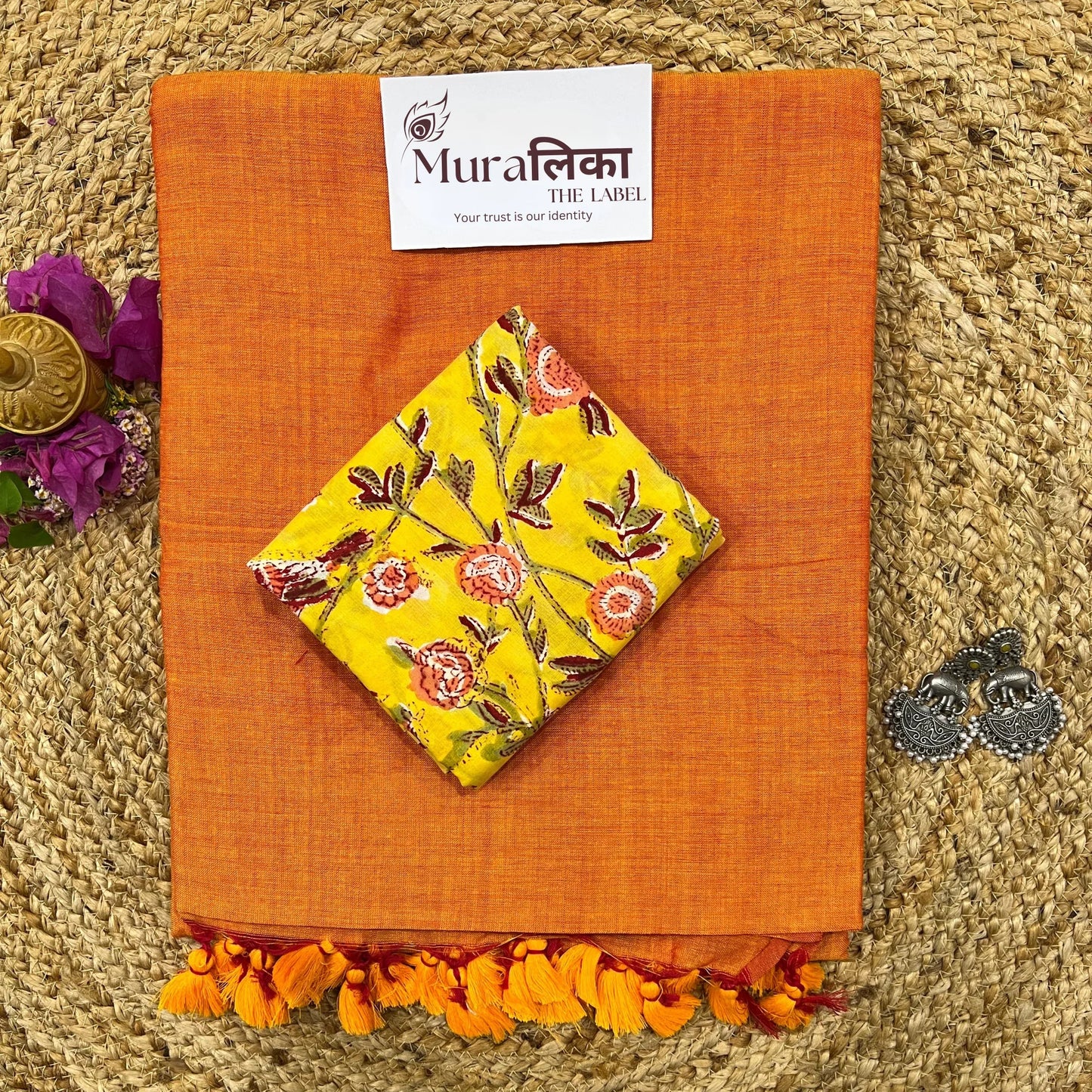 Muralika Orange Handloom Saree - Muralika the label