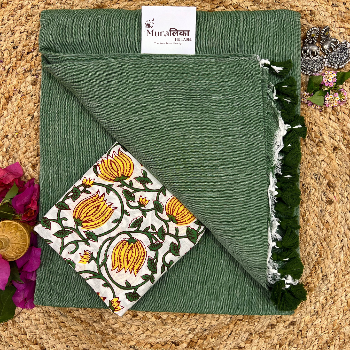 Muralika Leaf Green Handloom Saree
