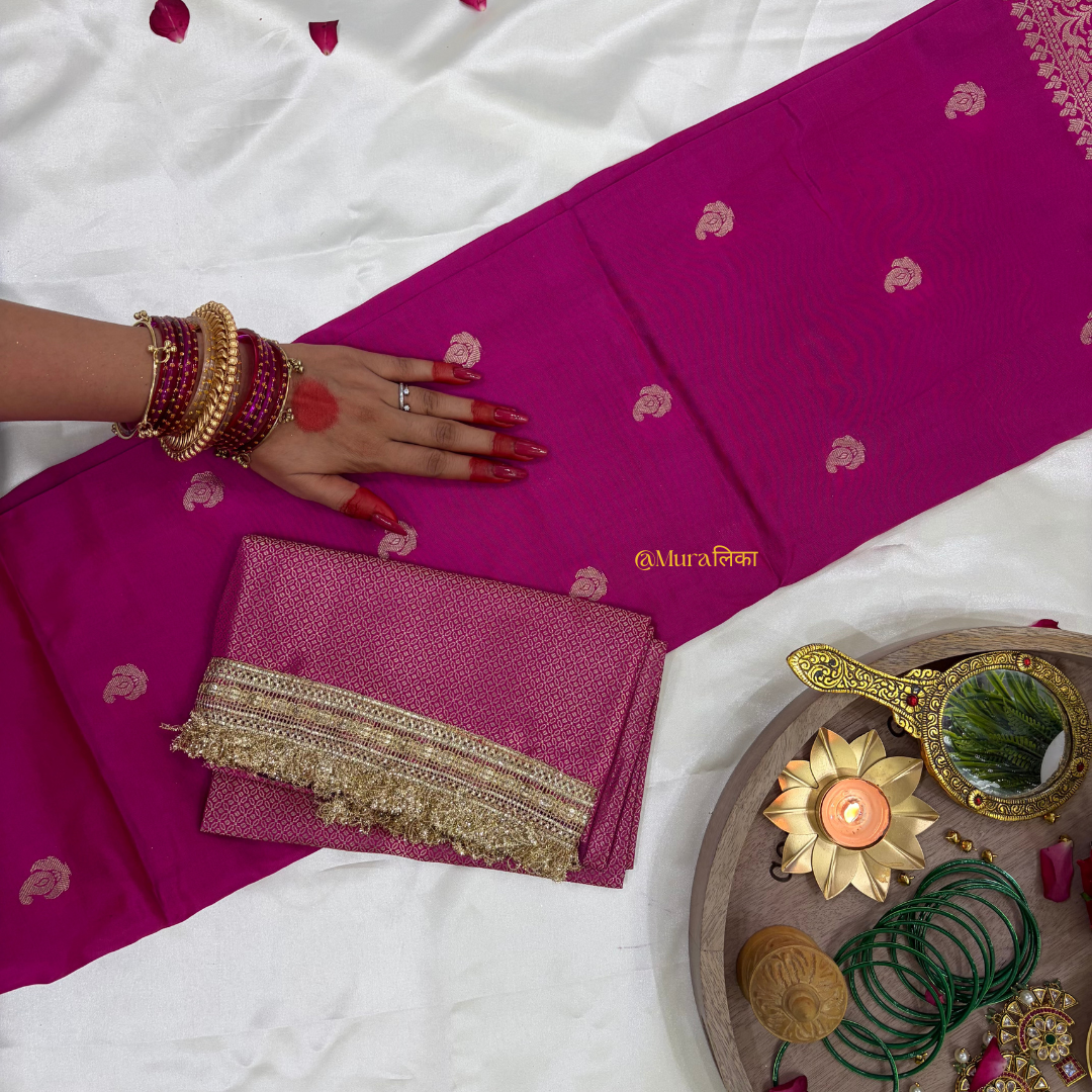Meher - Banarasi soft silk saree Rani Pink Saree with Lace work