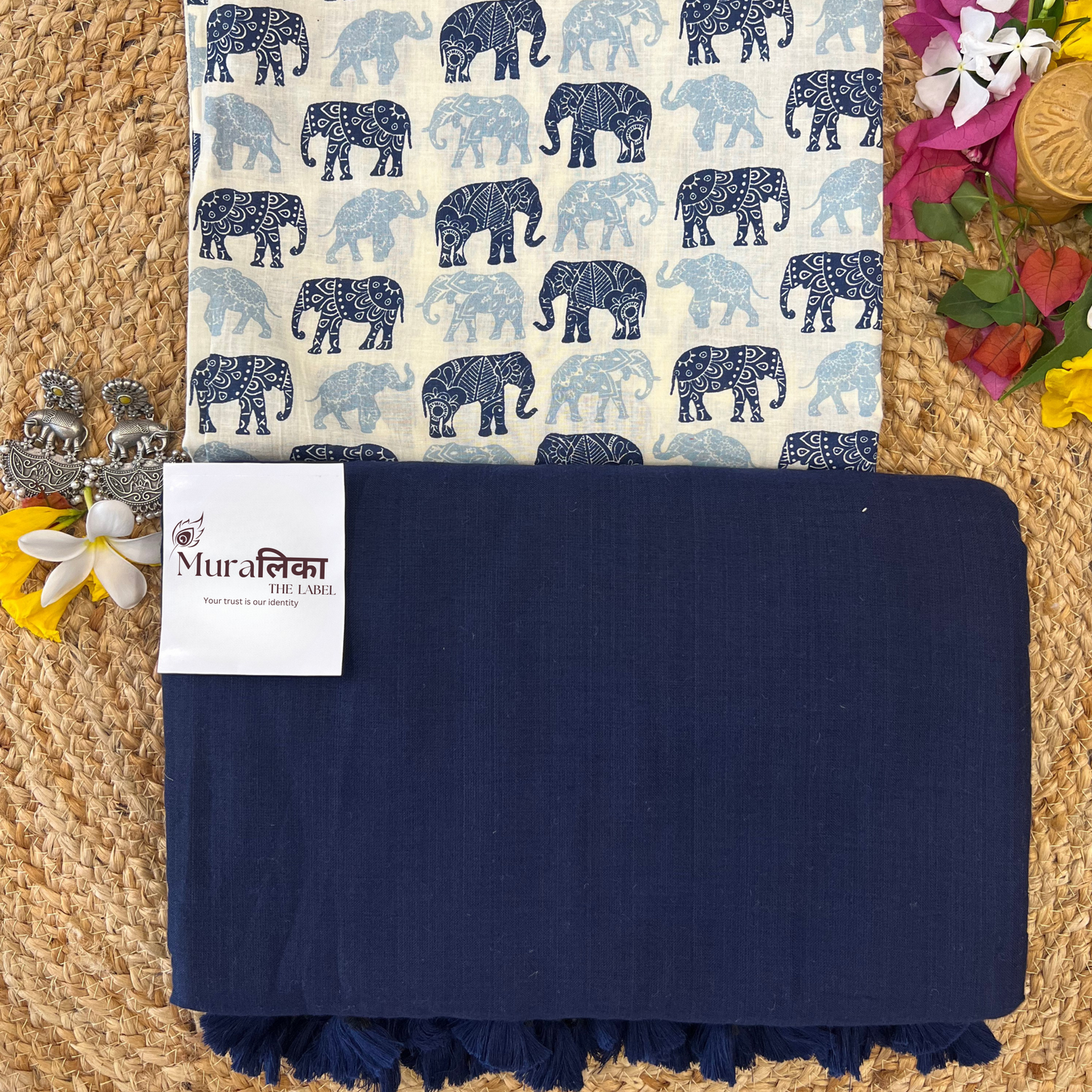 Muralika Navy Blue Handloom cotton Saree