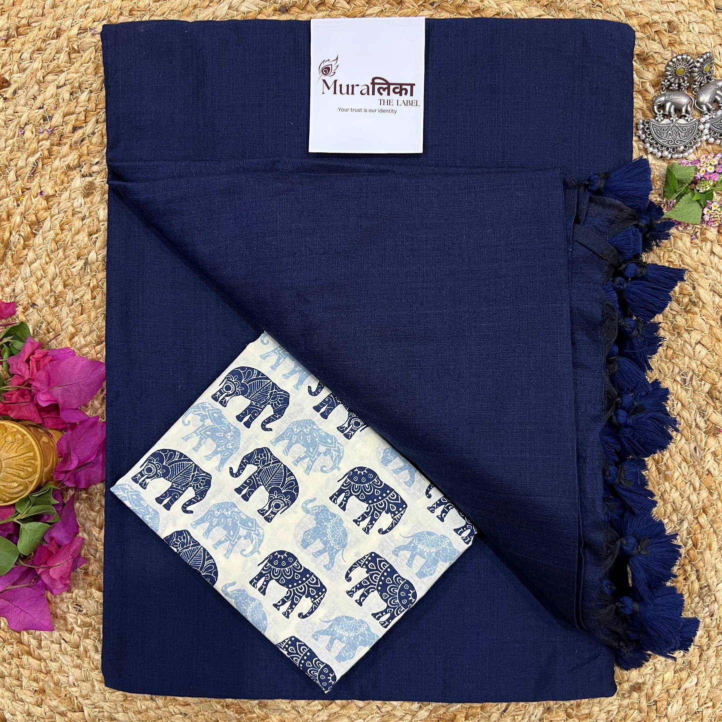 Muralika Navy Blue Handloom cotton Saree