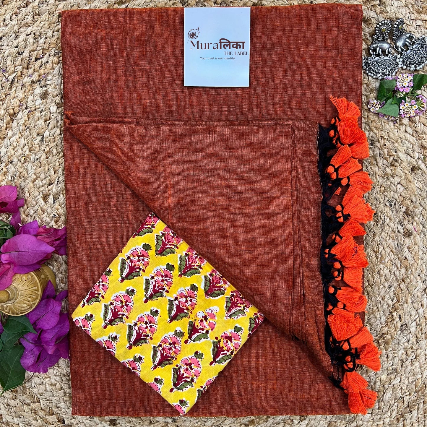 Muralika Rust Orange Handloom Saree - Muralika the label
