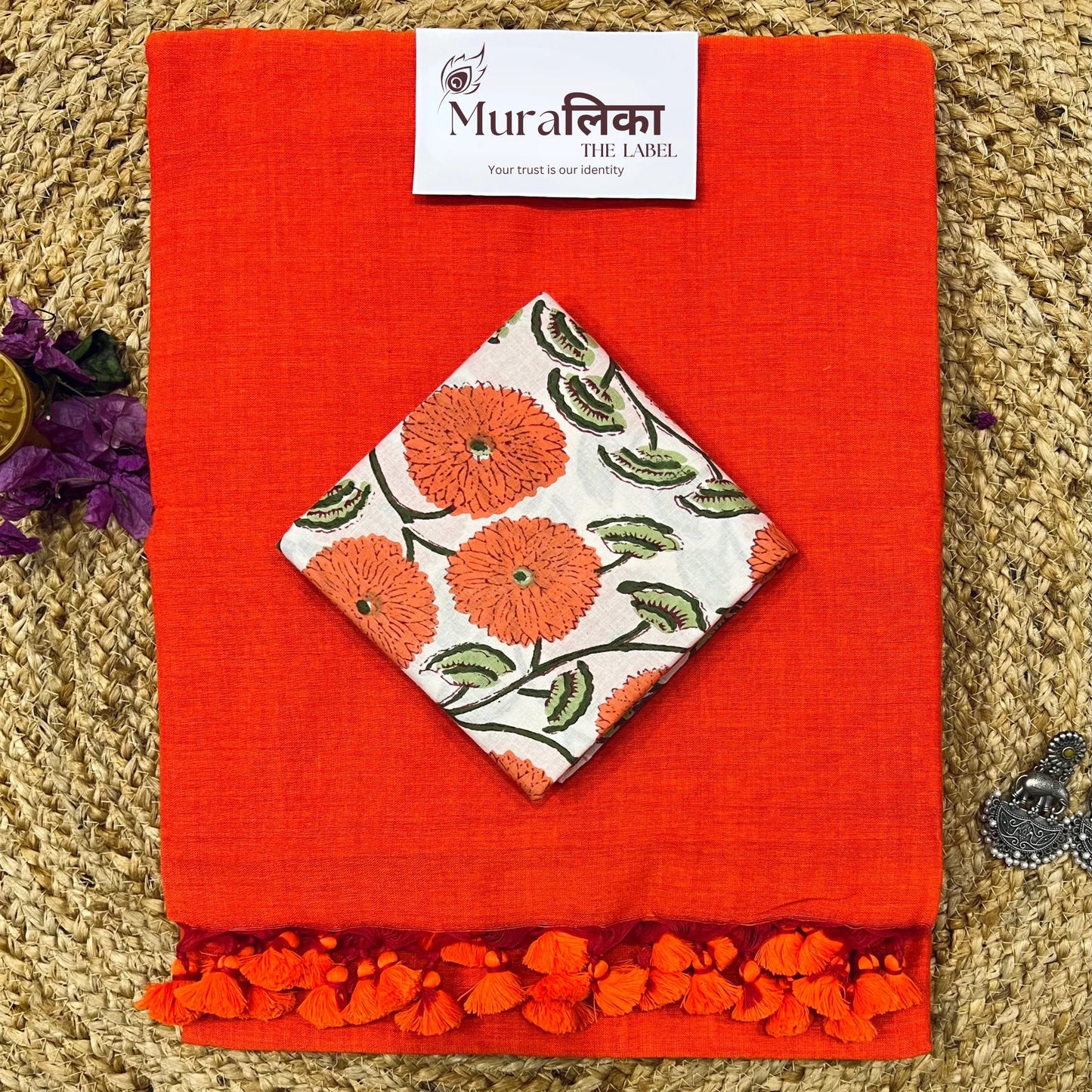 Muralika Bright Orange Handloom Saree - Muralika the label