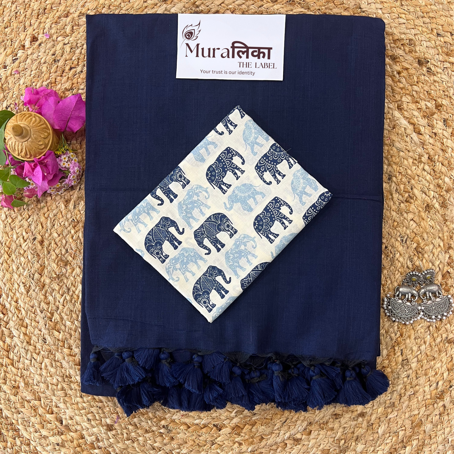 Muralika Navy Blue Handloom cotton Saree