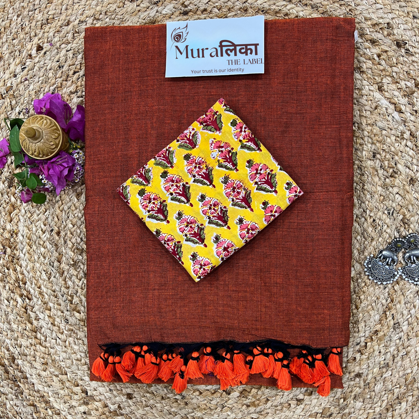 Muralika Rust Orange Handloom Saree