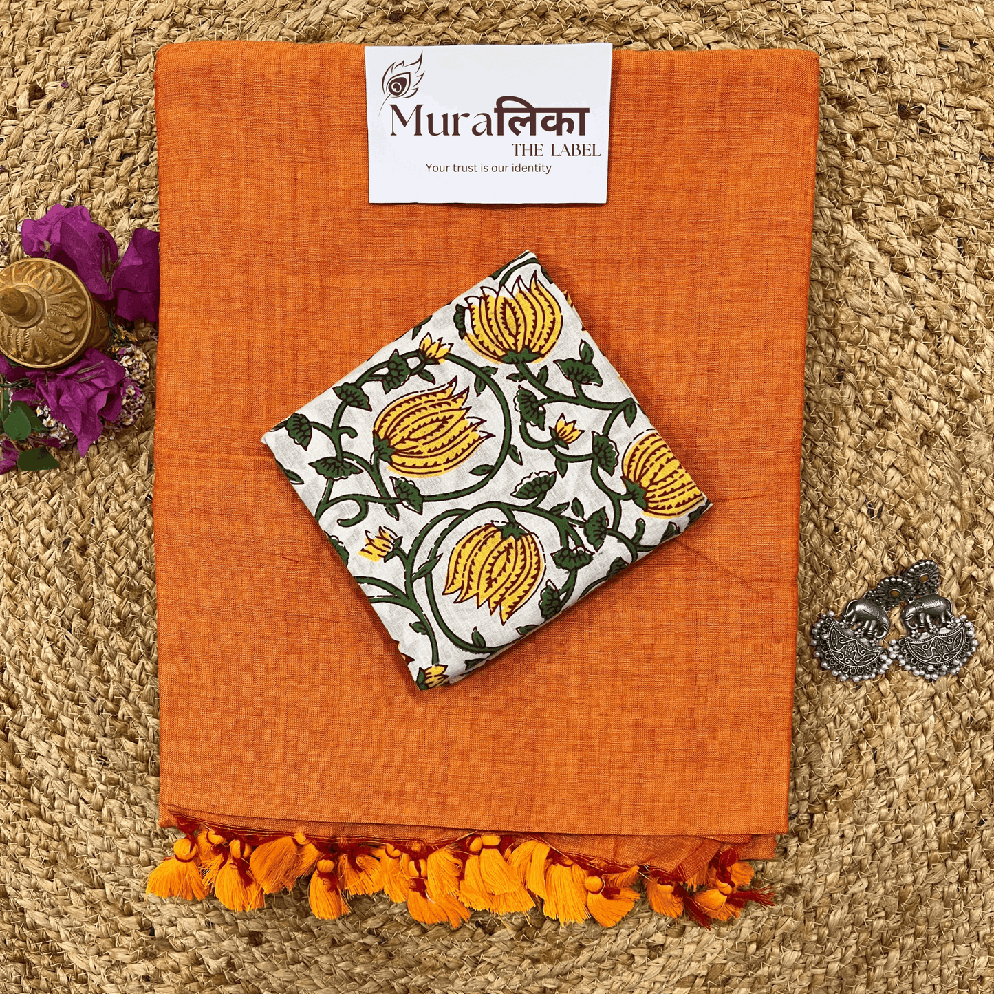 Muralika Orange Handloom Saree