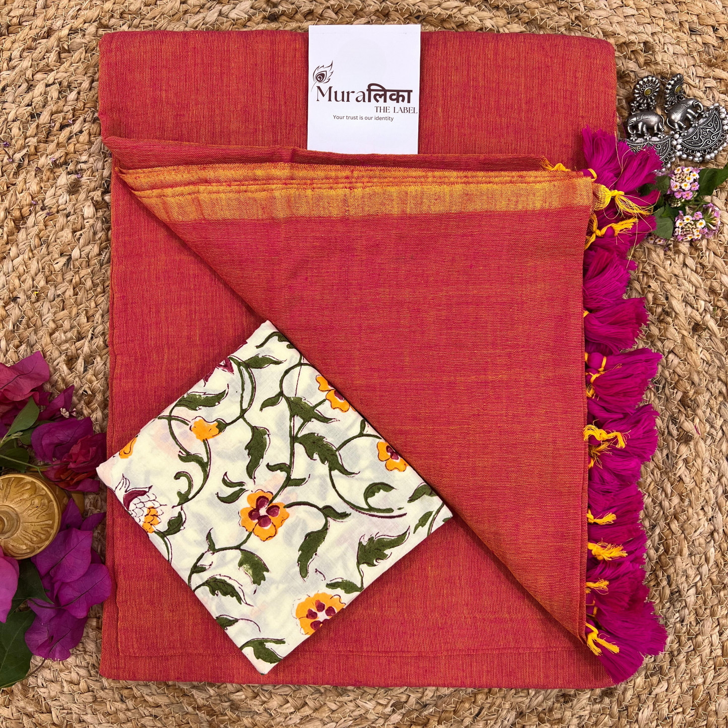 Muralika Dual Tone Brick Hue Handloom Saree