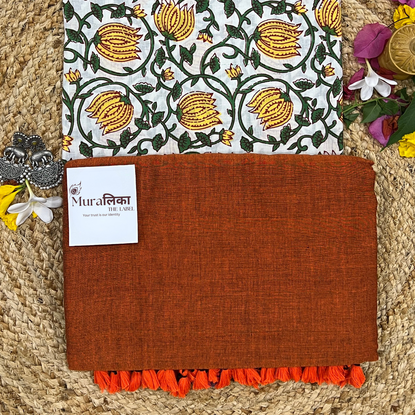 Muralika Rust Orange Handloom Saree