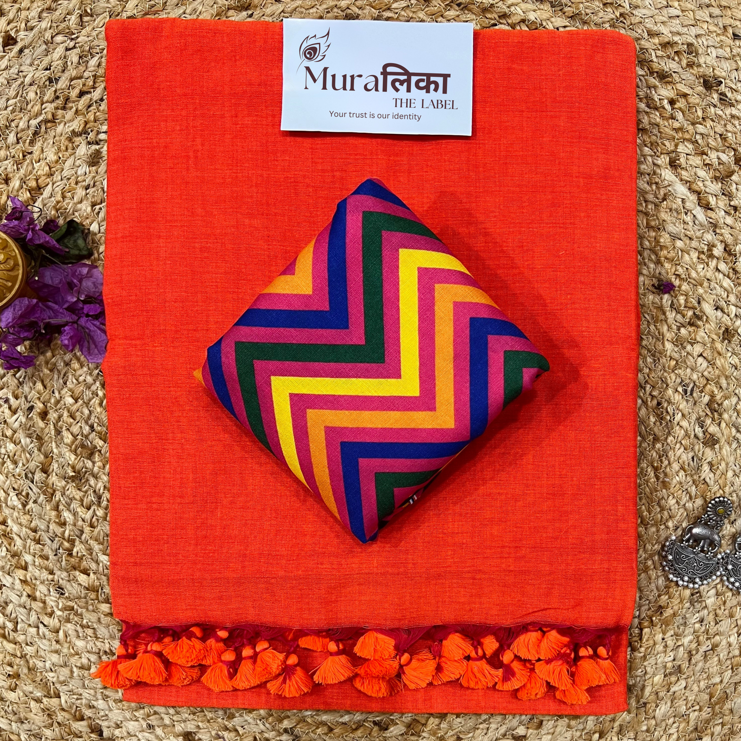 Muralika Bright Orange Handloom Saree