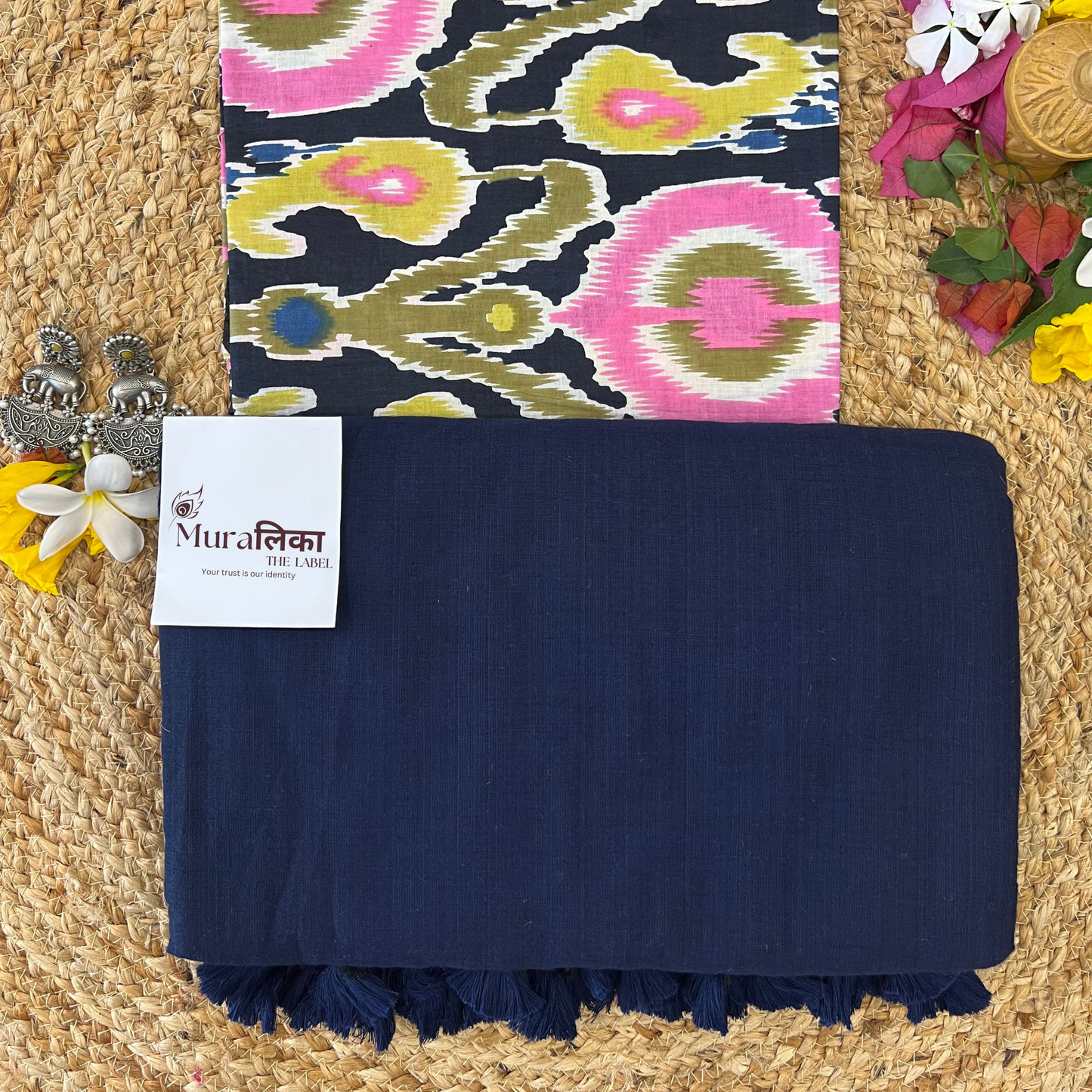 Muralika Navy Blue Handloom cotton Saree