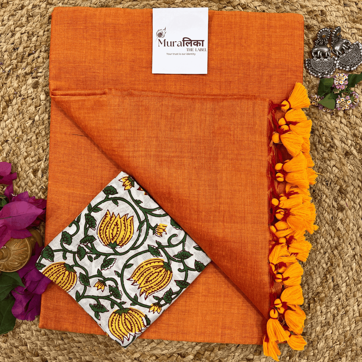 Muralika Orange Handloom Saree