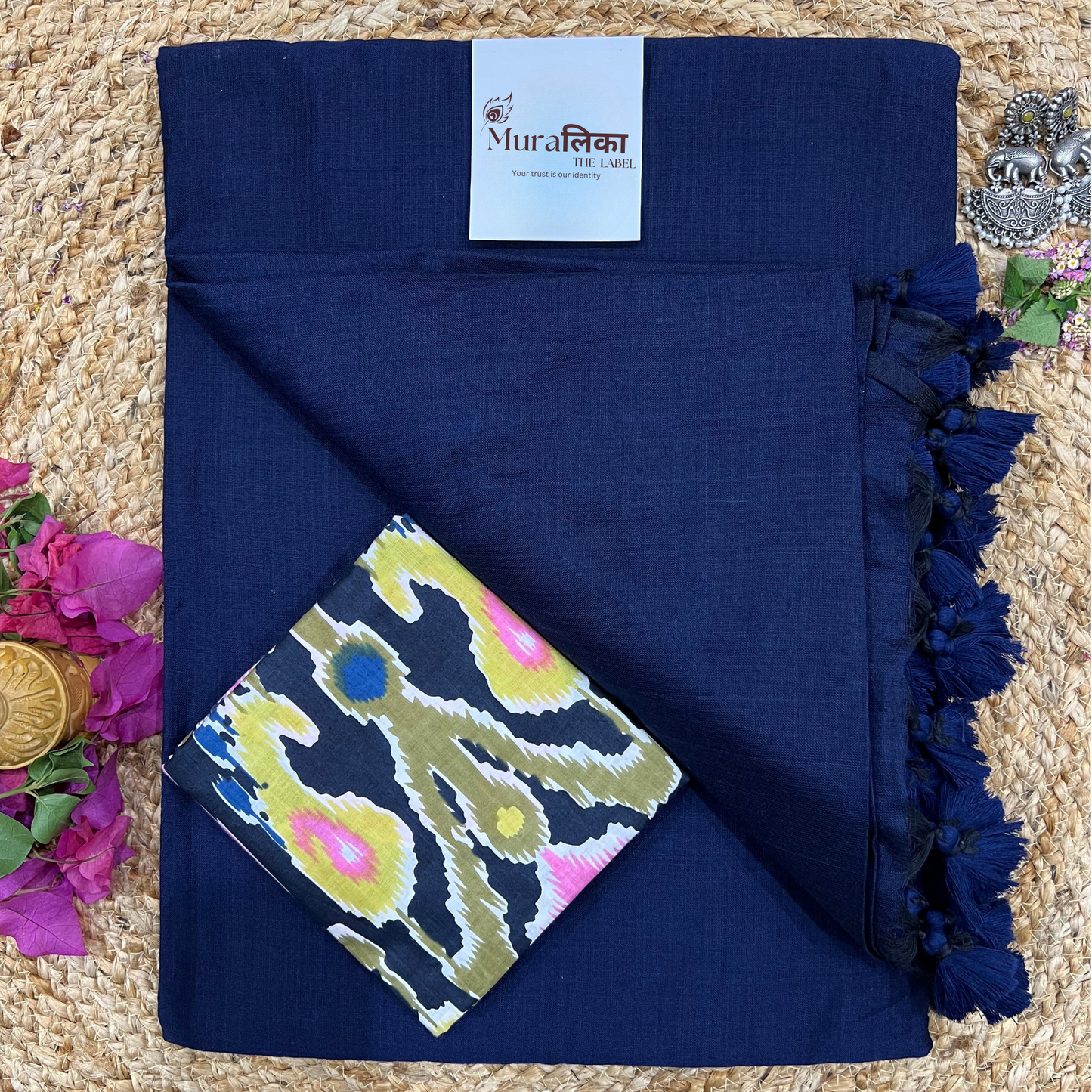 Muralika Navy Blue Handloom cotton Saree