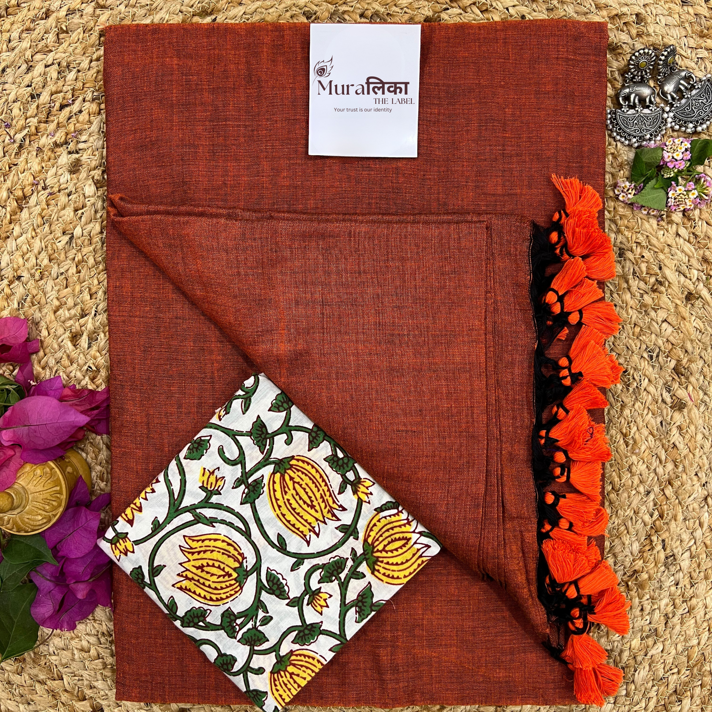 Muralika Rust Orange Handloom Saree
