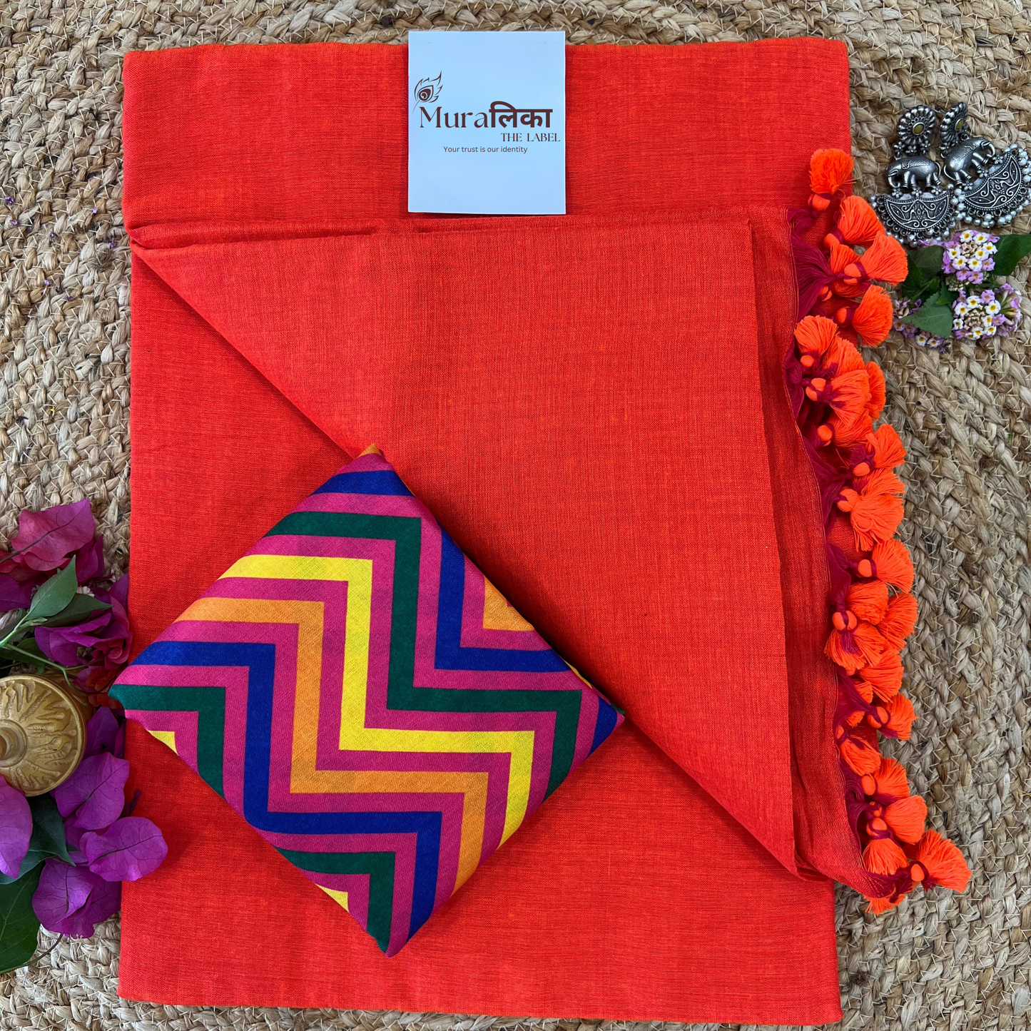 Muralika Bright Orange Handloom Saree