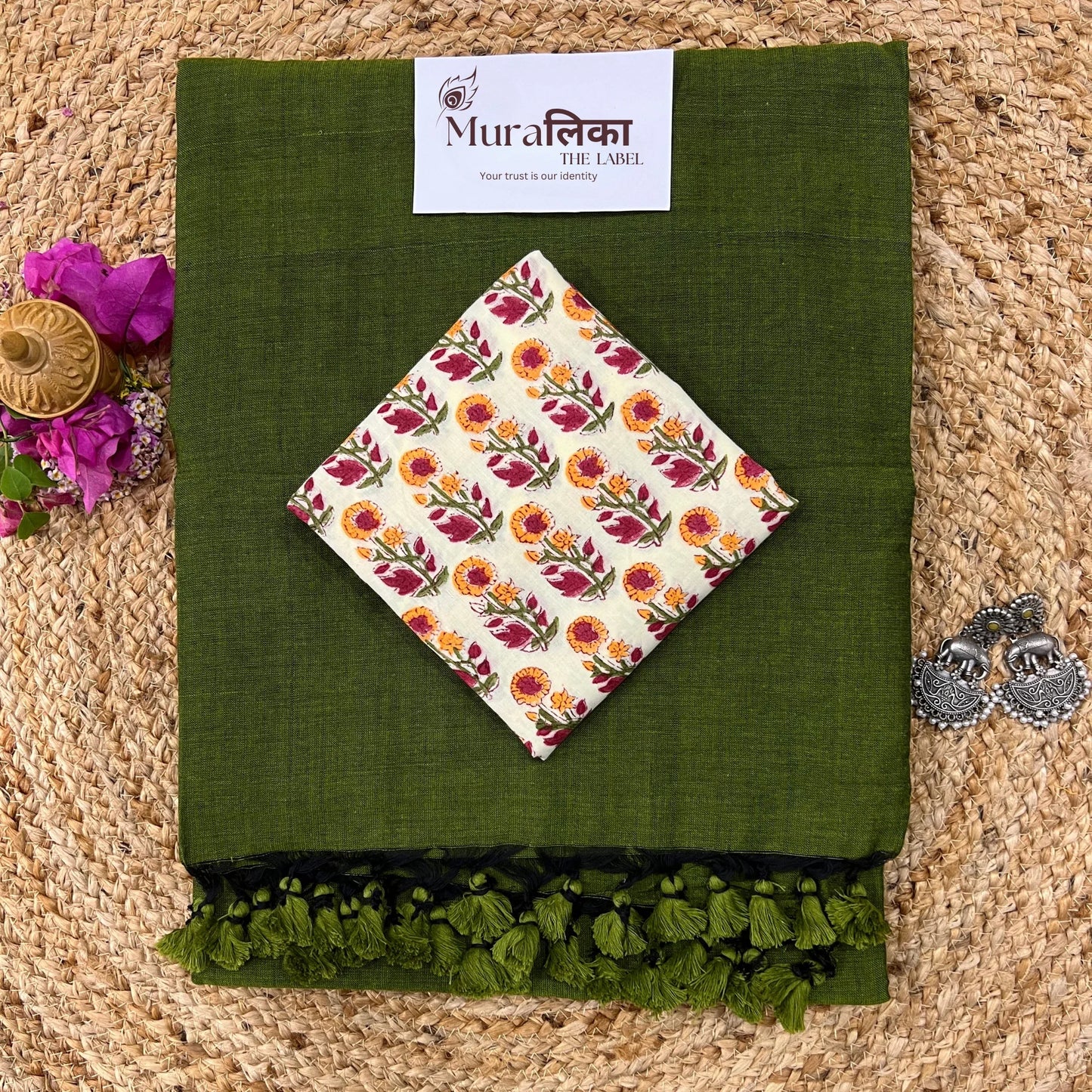 Muralika Mehendi Green Handloom Saree - Muralika the label