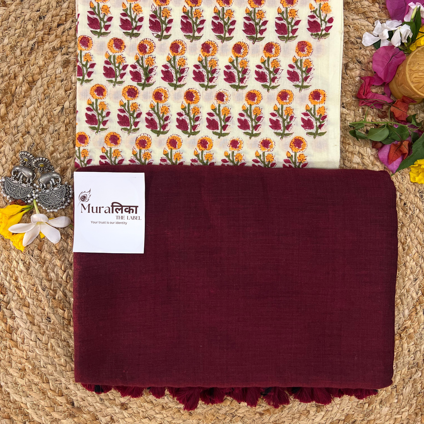 Muralika Dark Maroon Handloom Saree