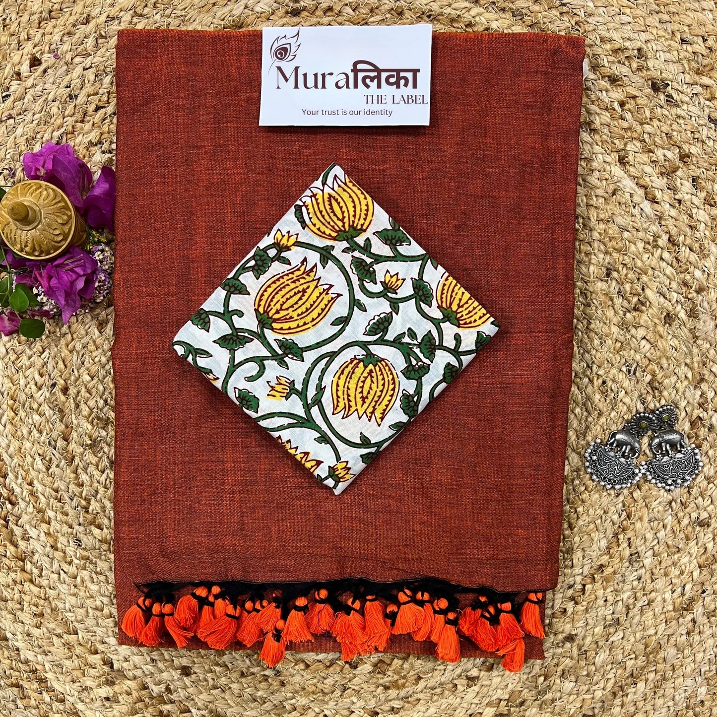 Muralika Rust Orange Handloom Saree - Muralika the label