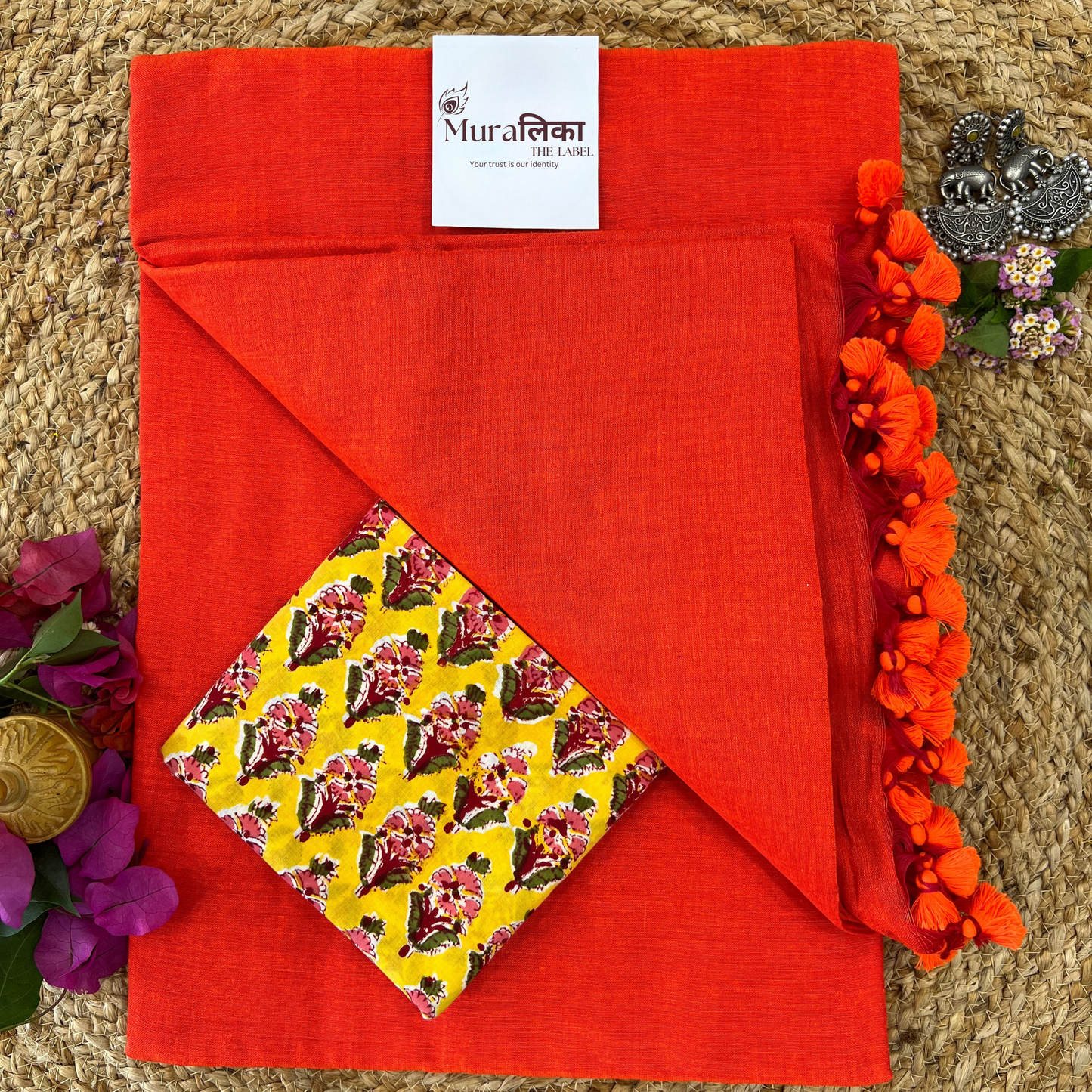 Muralika Bright Orange Handloom Saree